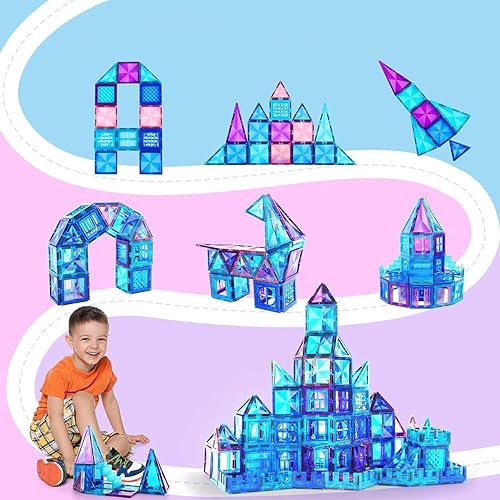 Miniatura 4 de Bloques magnéticos de azulejos congelados, juego de construcción de castillo, 110 piezas STEM preescolar juguetes de aprendizaje para niños y niñas