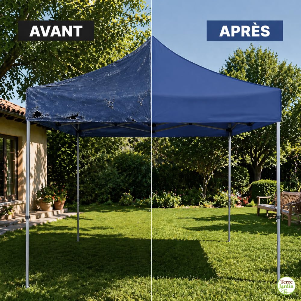 TERRE JARDIN Toit de Rechange Tonnelle de Jardin Exterieur Pliable 3 x 3 m Professionnel – Pergola Jardin Exterieur, Imperméable 250 g/m², Anti UV - Réceptions, Marchés, Camping - Unité - Bleu
