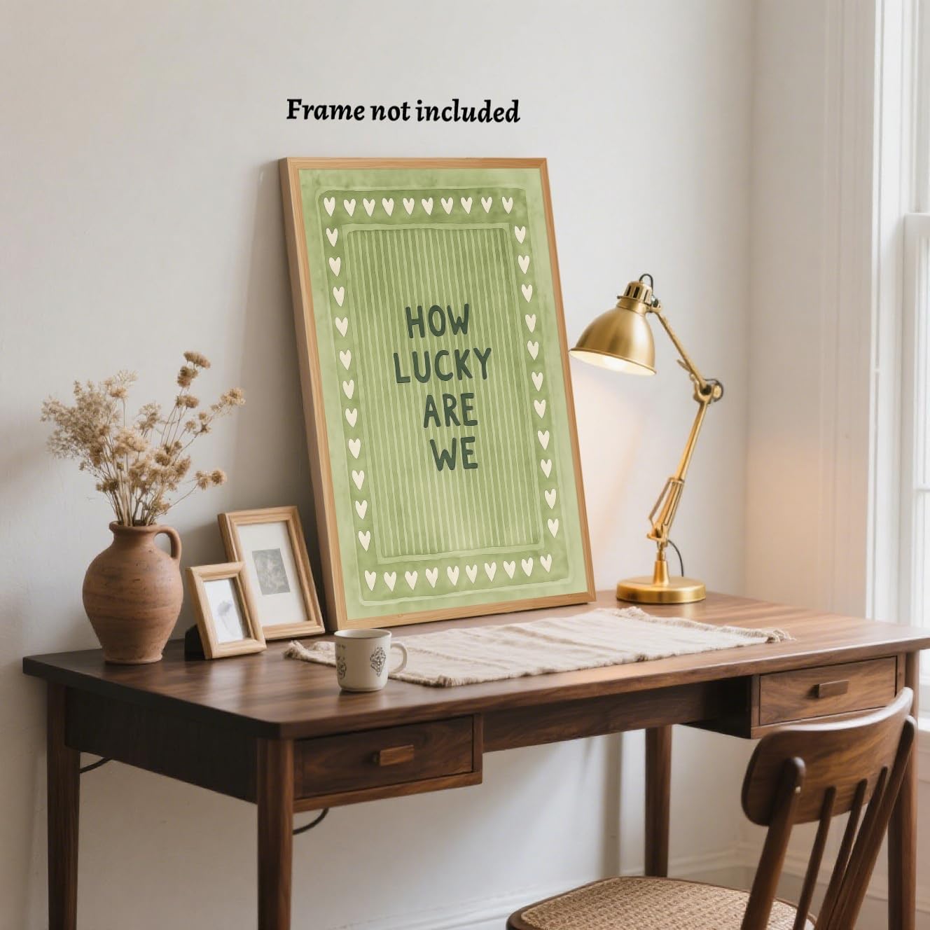 How Lucky Are We Wall Art Print Green Inspirational Quote Canvas Poster Retro Striped Positive Motivational Affirmation Aesthetic Room Decor for Bedroom Living Room Office 8x12inch Unframed - Image 6