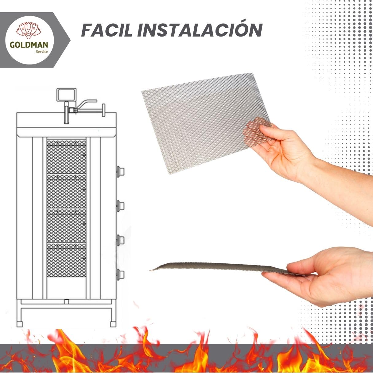 GOLDMAN SERVICE | Set 3 Rejillas Quemador Kebab Asador Gyros 230x150 mm. Parrilla Combustión Resistente Altas Temperaturas. Compatible POTIS - GD3, GD4, GD5