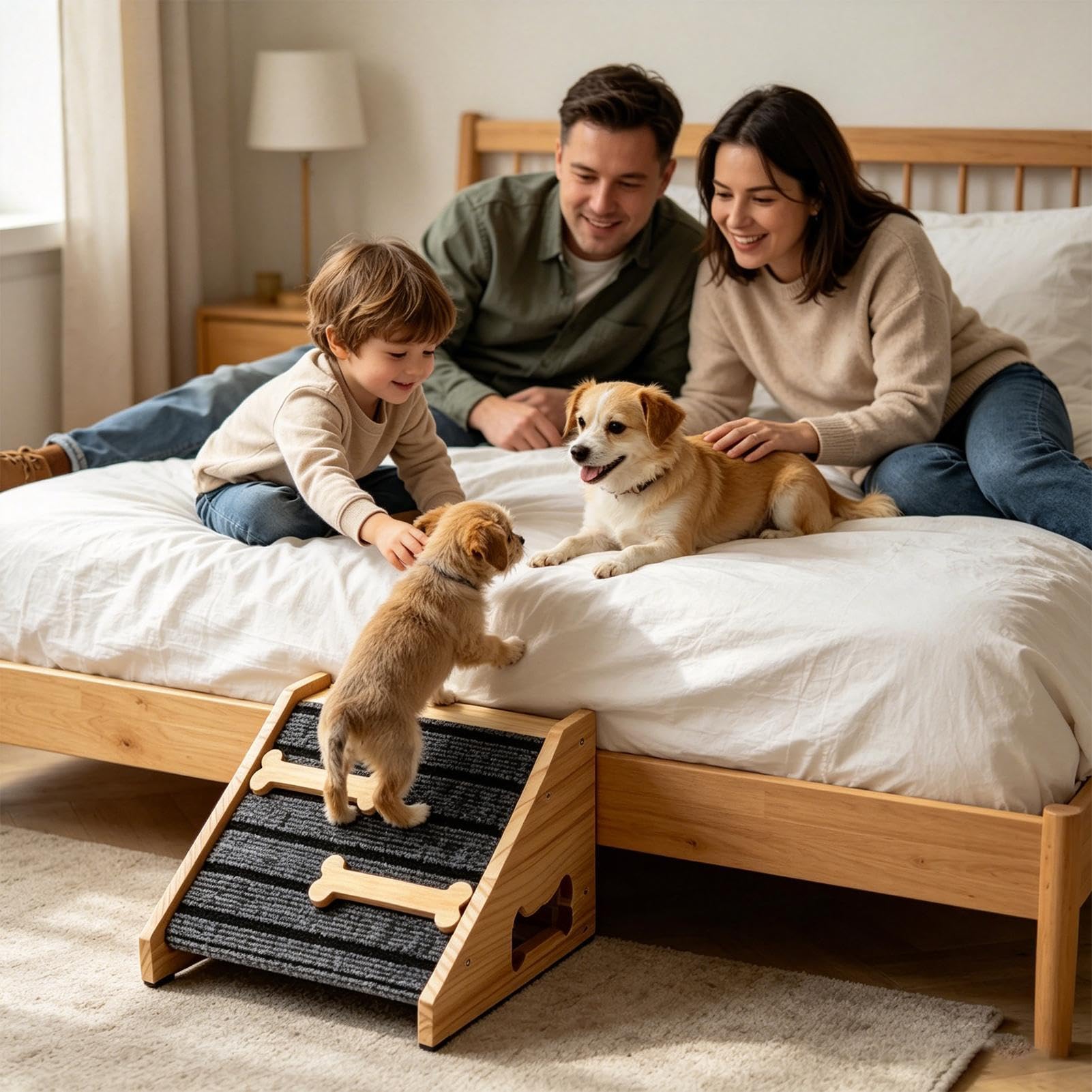 Rampa per Cani Piccoli Scaletta Portatile in Legno Antiscivolo