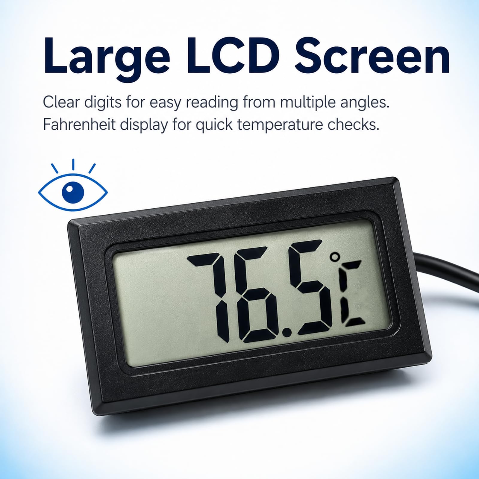 Digitales Thermometer mit externer Sonde, Temperaturfühler für Kühlschrank, LCD-Display, Bereich -50 °C bis +110 °C, Kabel 1 m, Batterien im Lieferumfang enthalten, Gefrierschrank, Aquarium, Bad, Auto
