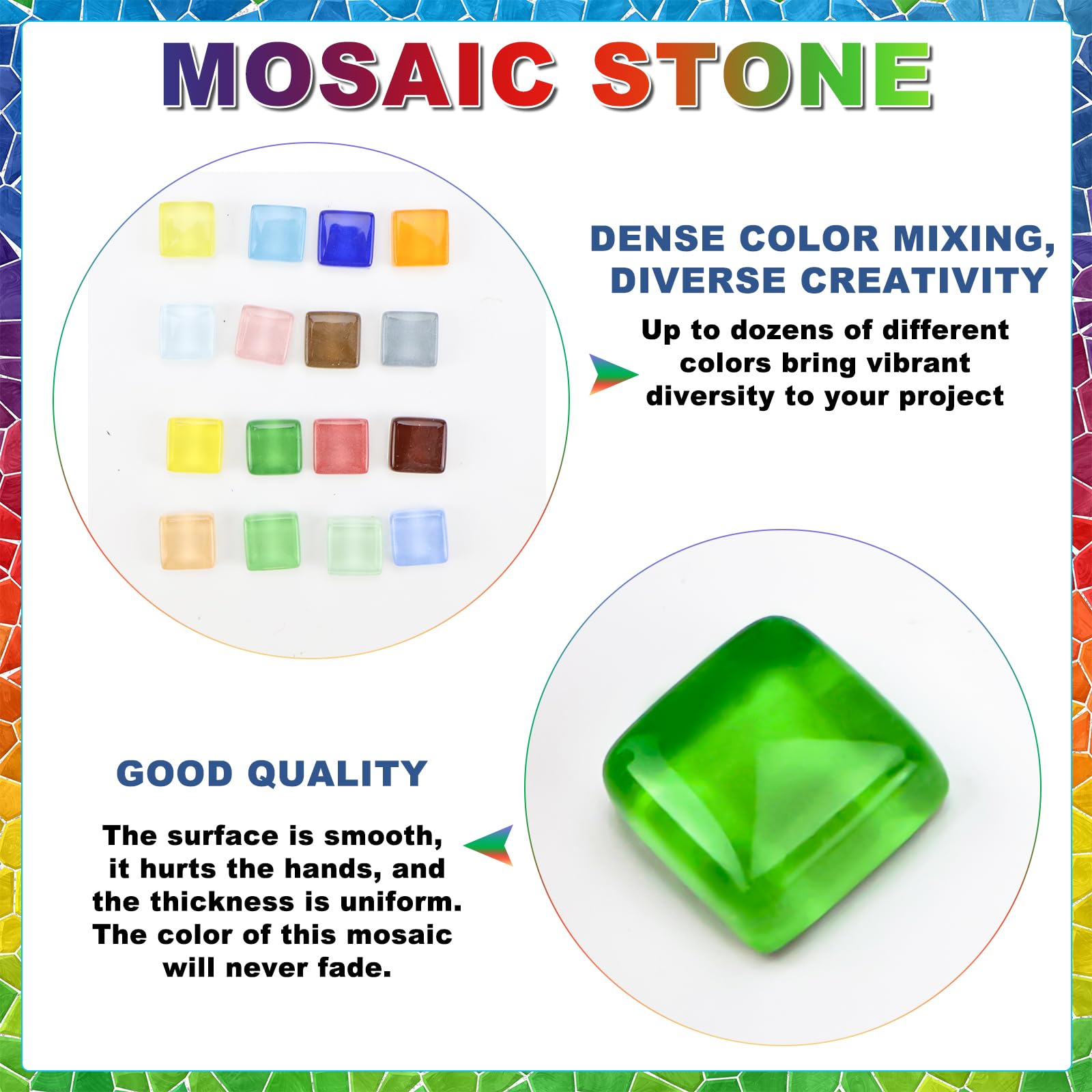 CHRI 1000 g kamieni mozaiki szklanej, 1 x 1 cm, kolorowe kryształowe płytki mozaikowe, ok. 1200 sztuk kamieni mozaiki do projektów DIY, majsterkowania, dekoracji mozaiki (kolorowa mieszanka)