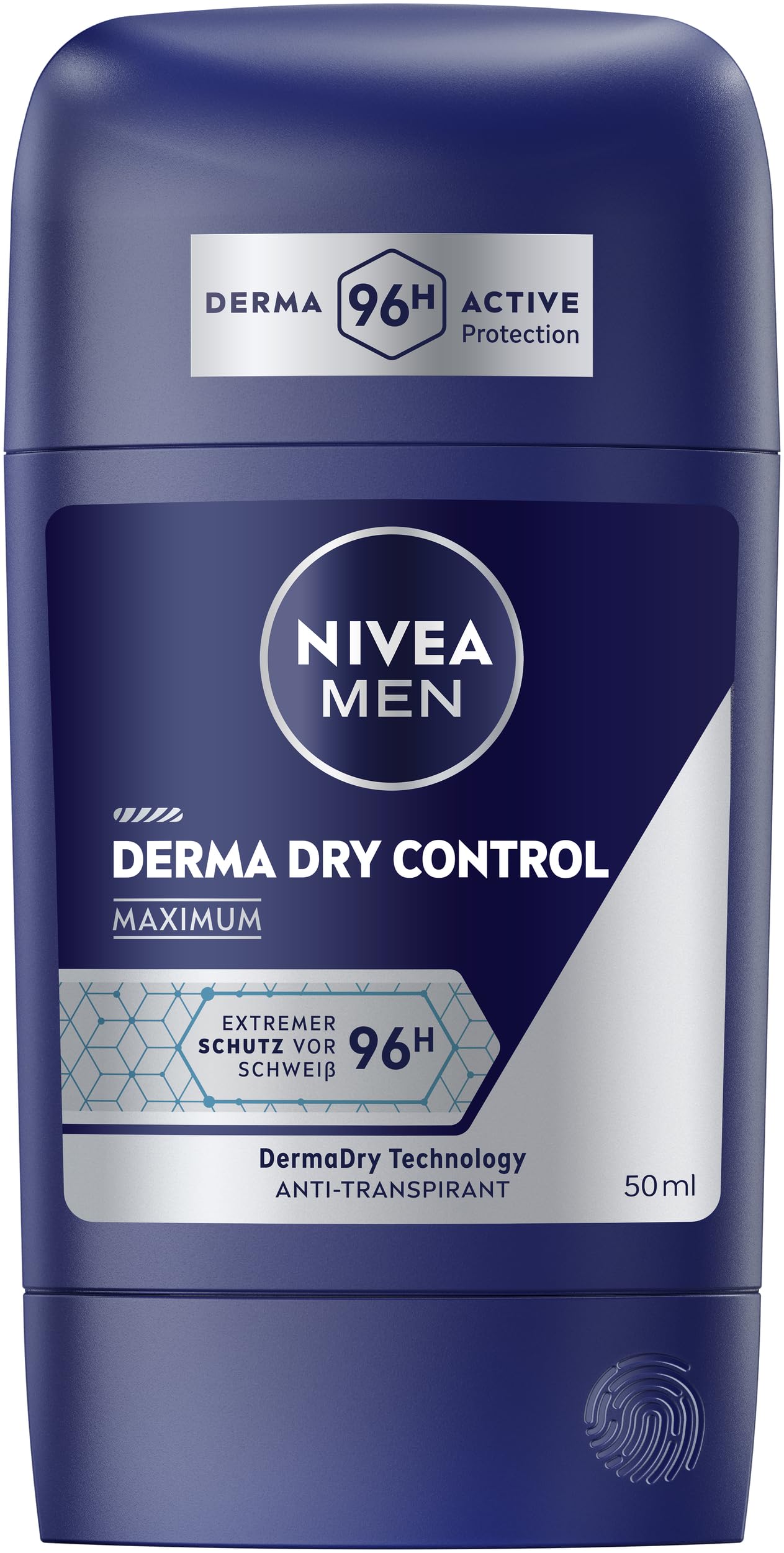 NIVEA MEN Derma Dry Control Dezodorant w sztyfcie, do 96 h ekstremalnej ochrony przed potem i zapachem, antyperspirant z technologią DermaDry (50 ml)