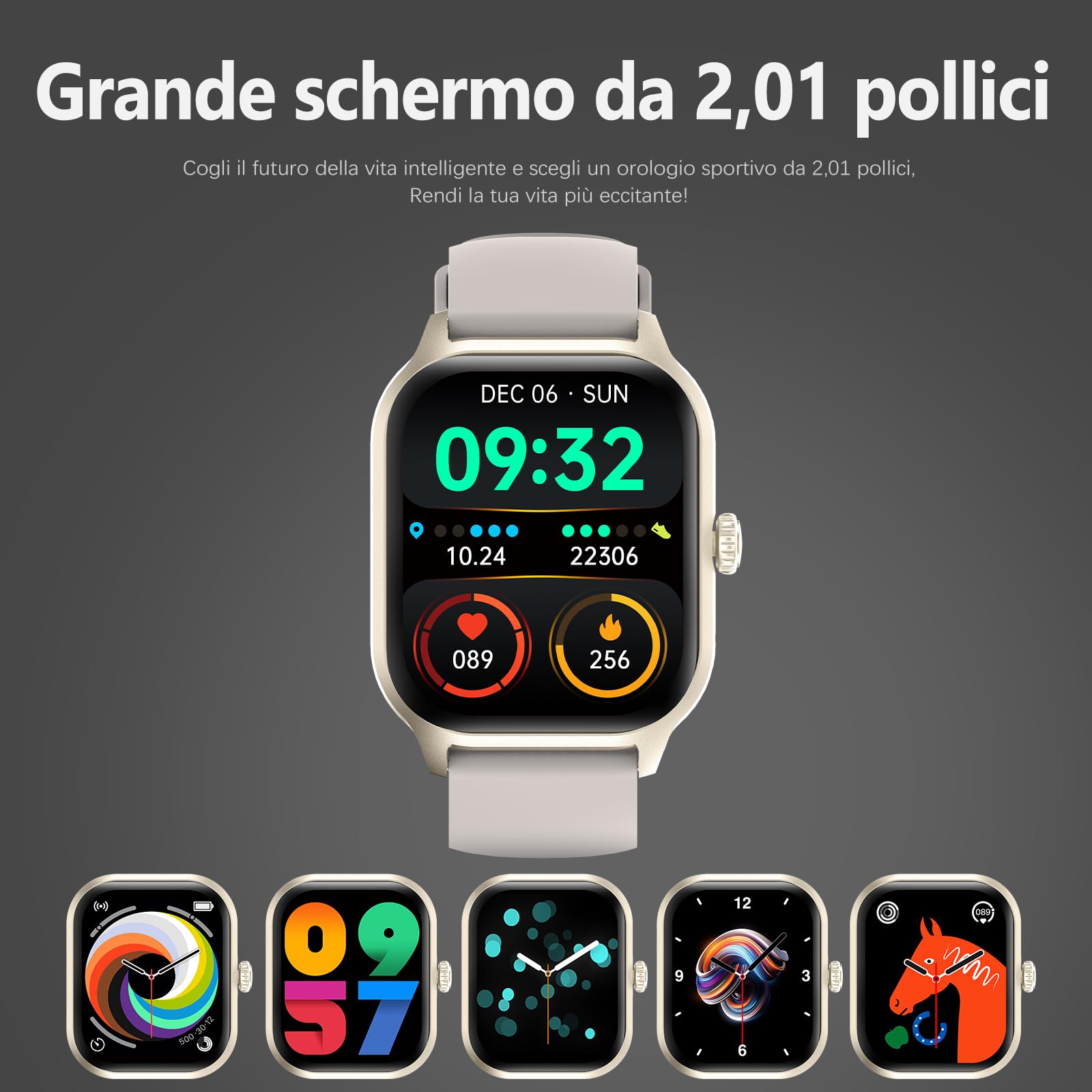 Smartwatch 2.01'' Con Chiamate, Monitor Cardio E Sonno, IP68 – 100+ Modalità Sportive Per Android E IOS
