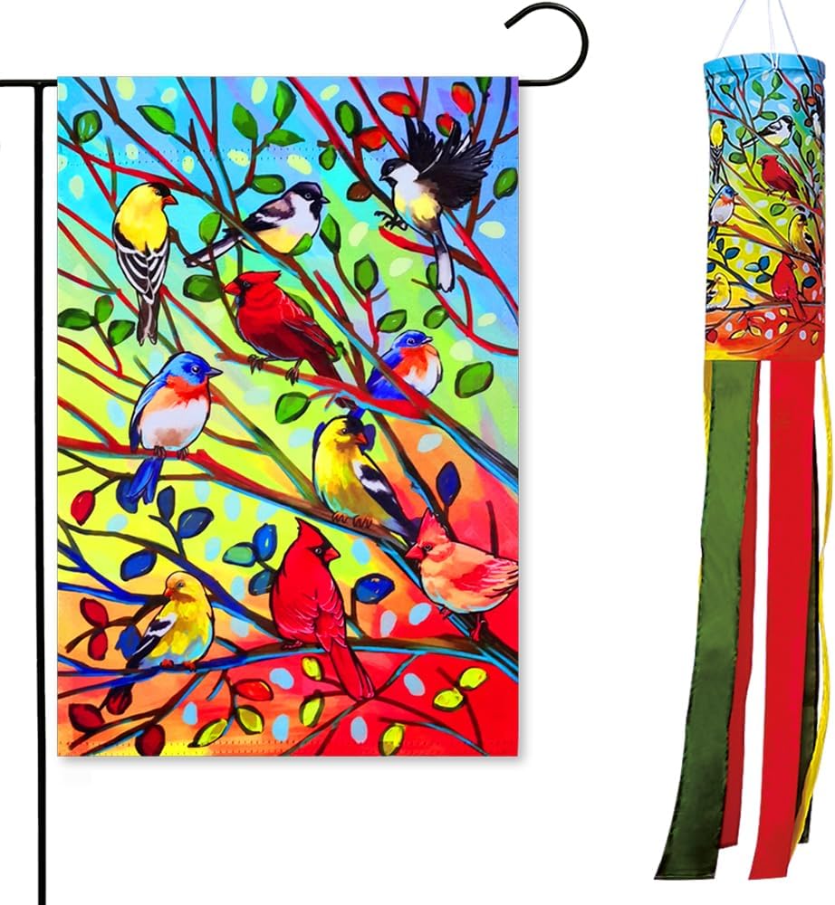 Tree Birds Garden Yard House Outdoor Hanging Decoration Flag