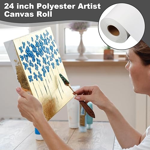 Miniatura 3 de tonchean Rollo de lienzo de poliéster de 24 pulgadas, papel de lienzo impermeable de 240 GSM para impresión de inyección de tinta, pintura al óleo y