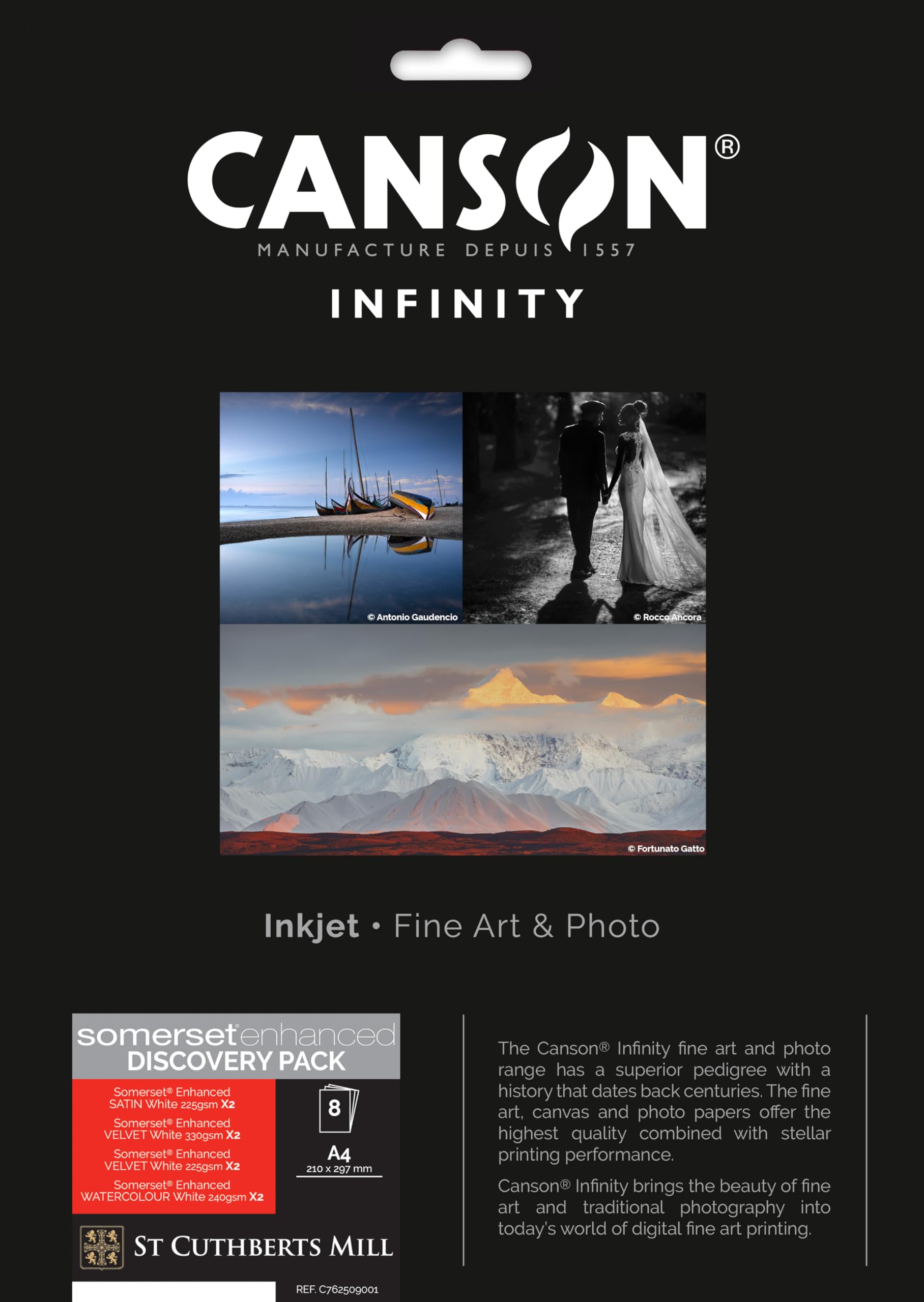 Canson Infinity Somerset Discovery Pack, Digital Photo Paper, Smooth, Soft Grain, Texturized, 225, 240, 330, 83, 89, 122, Folder, A4-21 x 29.7 cm, Printed Cardboard Box, White, 8