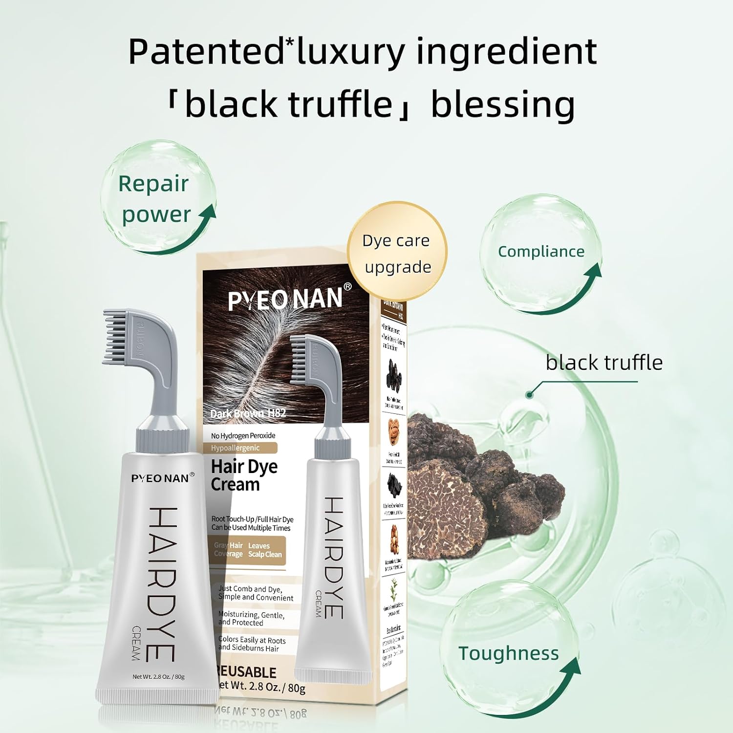 Hypoallergenic Hair Dye Cream,Natural Plant Extract Without Bleaching, Easy Comb to Cover Gray Coverage Ammonia Free All Hair Types 2.8Oz. /80g (Dark Brown, 1 Count)