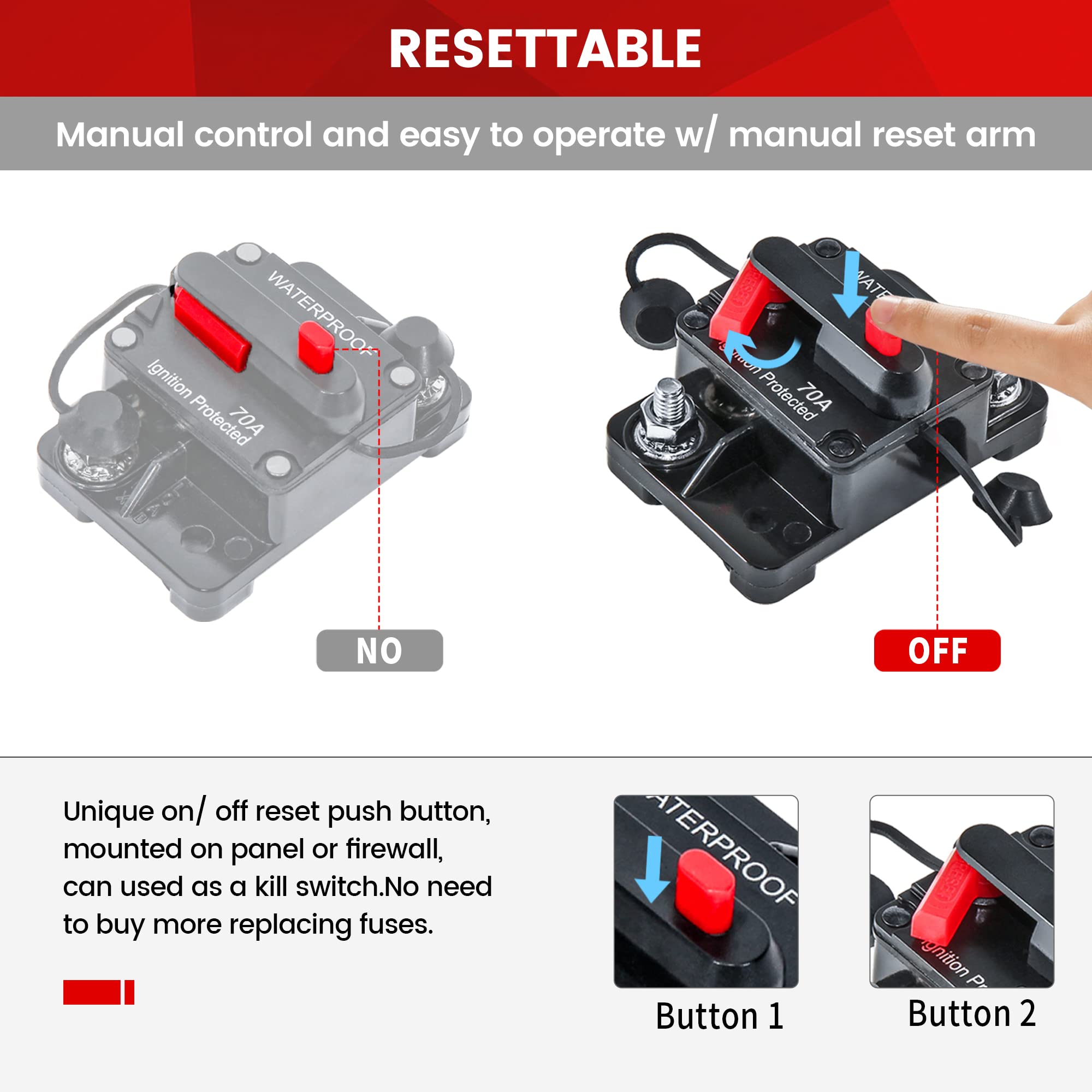 Snapklik.com : RED WOLF 70A Car Circuit Breaker w/Manual Reset Switch ...