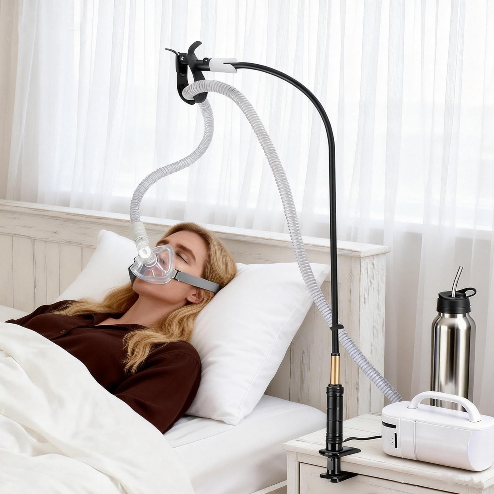 CPAP podnośnik do węża, z regulacją wysokości, uchwyt węża do węży CPAP, elastyczny wieszak zapobiegający wyciekom i plątaniu się