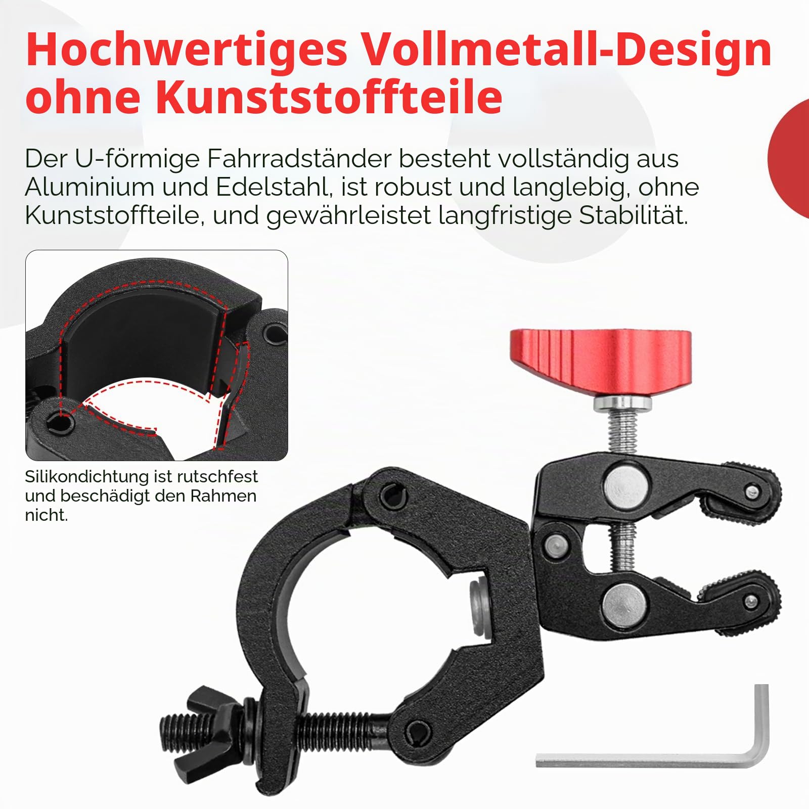 JISHAHS U-Schlosshalter/Klemme für Kryptonite, robuste Ganzmetall-U-Schloss-Fahrradhalterung, hält sicher U-Schloss, kein Lärm, geeignet für Rundrohr-Fahrradrahmen, schwarz Sport & Freizeit