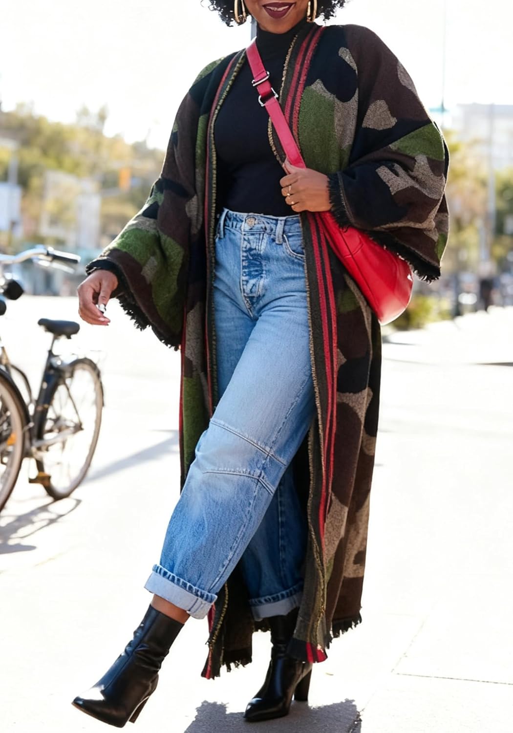 Unybwonn Women Long Cardigans Color Block Open Front Knit Sweater Cover up Maxi Dress Boho Long Sleeve Raw Hem Cardigan - Image 6