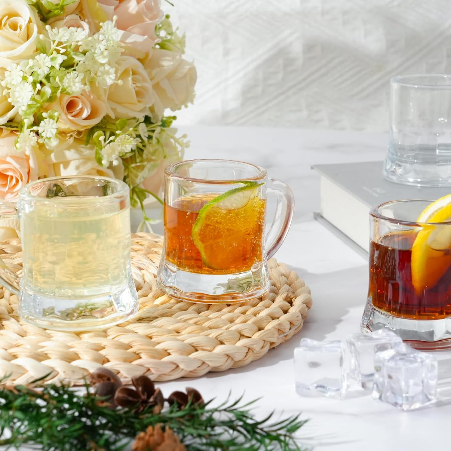 12Pcs Mini Beer Mug Shot Glasses,2 Oz Clear Shot Glasses Bulk with Handles, Freezable Beer Mug,Mini Mugs for Holidays, Parties, and Barbecues