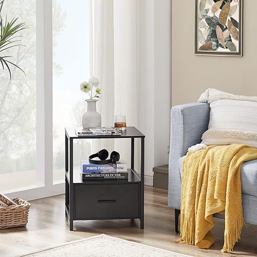 Miniatura 8 de VECELO Juego de 2 mesitas de noche, mesa auxiliar cuadrada moderna, mesitas de noche con cajón y estante de almacenamiento para dormitorio, sala de