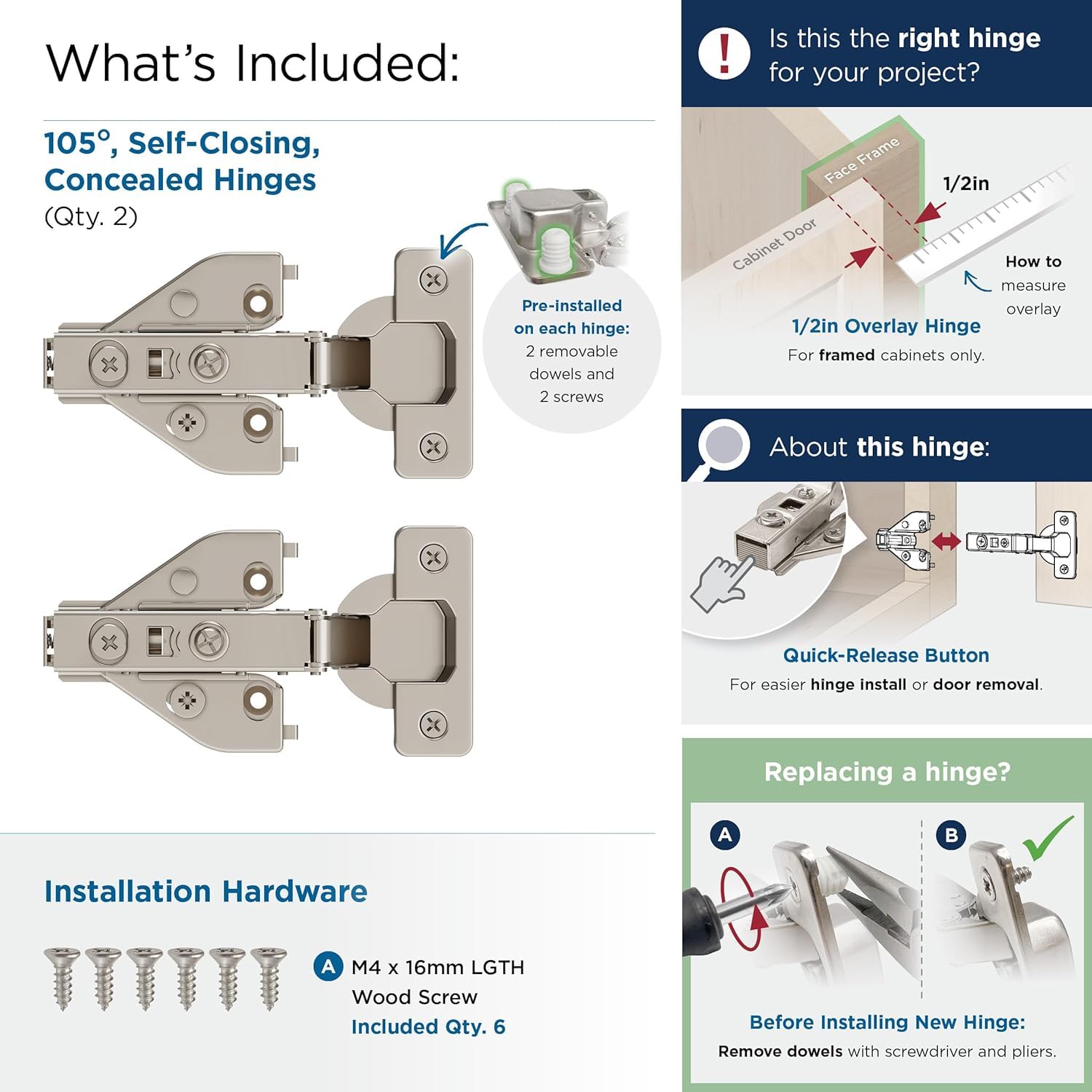 Amerock Self-Closing Cabinet Hinges - Nickel -5