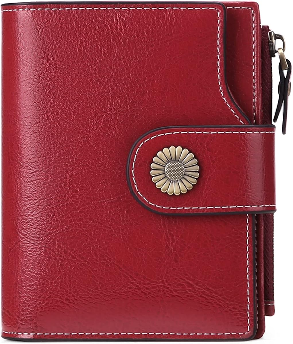 Cartera pequeña para mujer de cuero plegable compacta pequeña cartera para mujer con bloqueo RFID