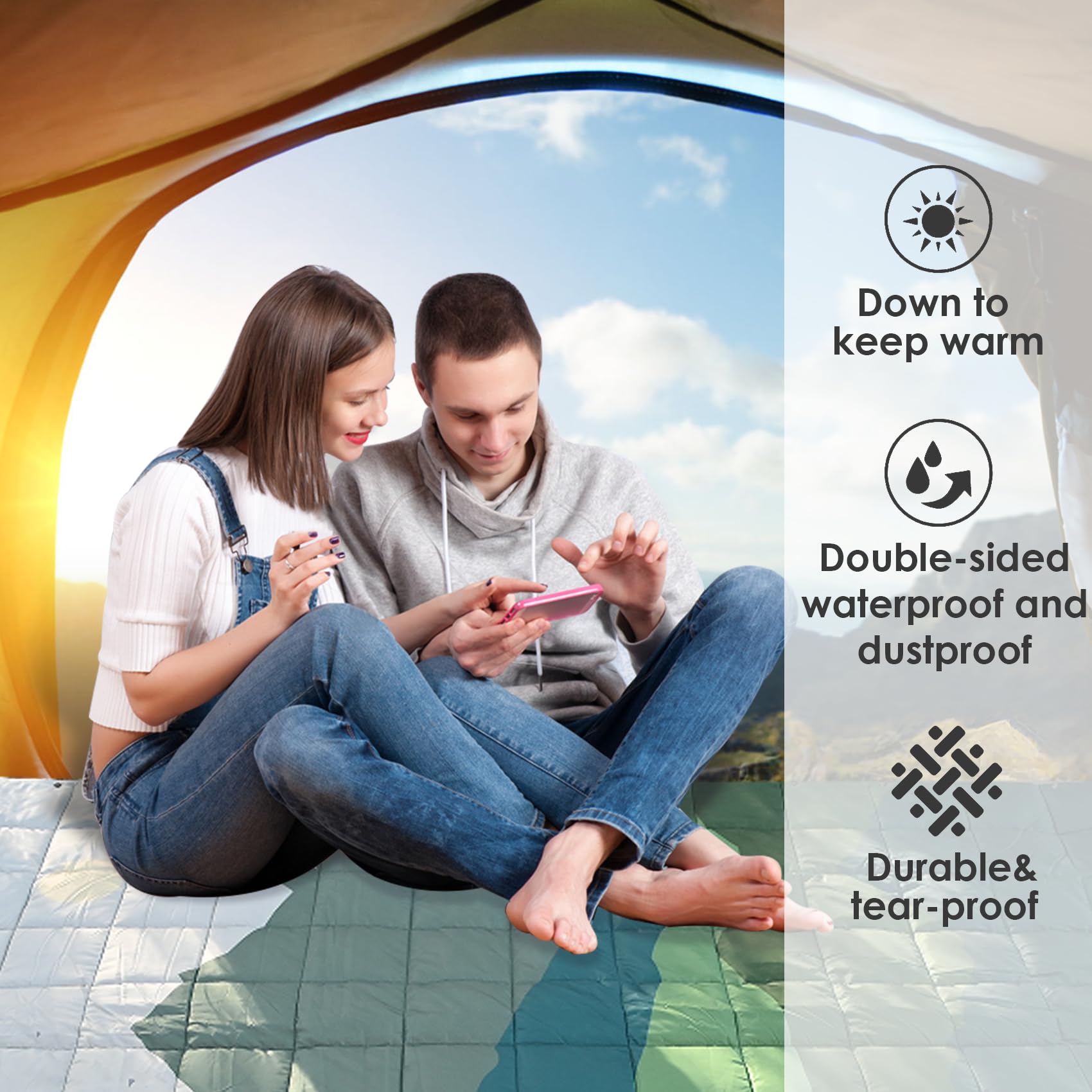 ODESUN Puffy Camping Blanket Packable Waterproof Camping Blankets for Cold Weather Large Outdoor Blanket Warm Lightweight Hiking Blanket Down Alternative Puffy Blanket 78