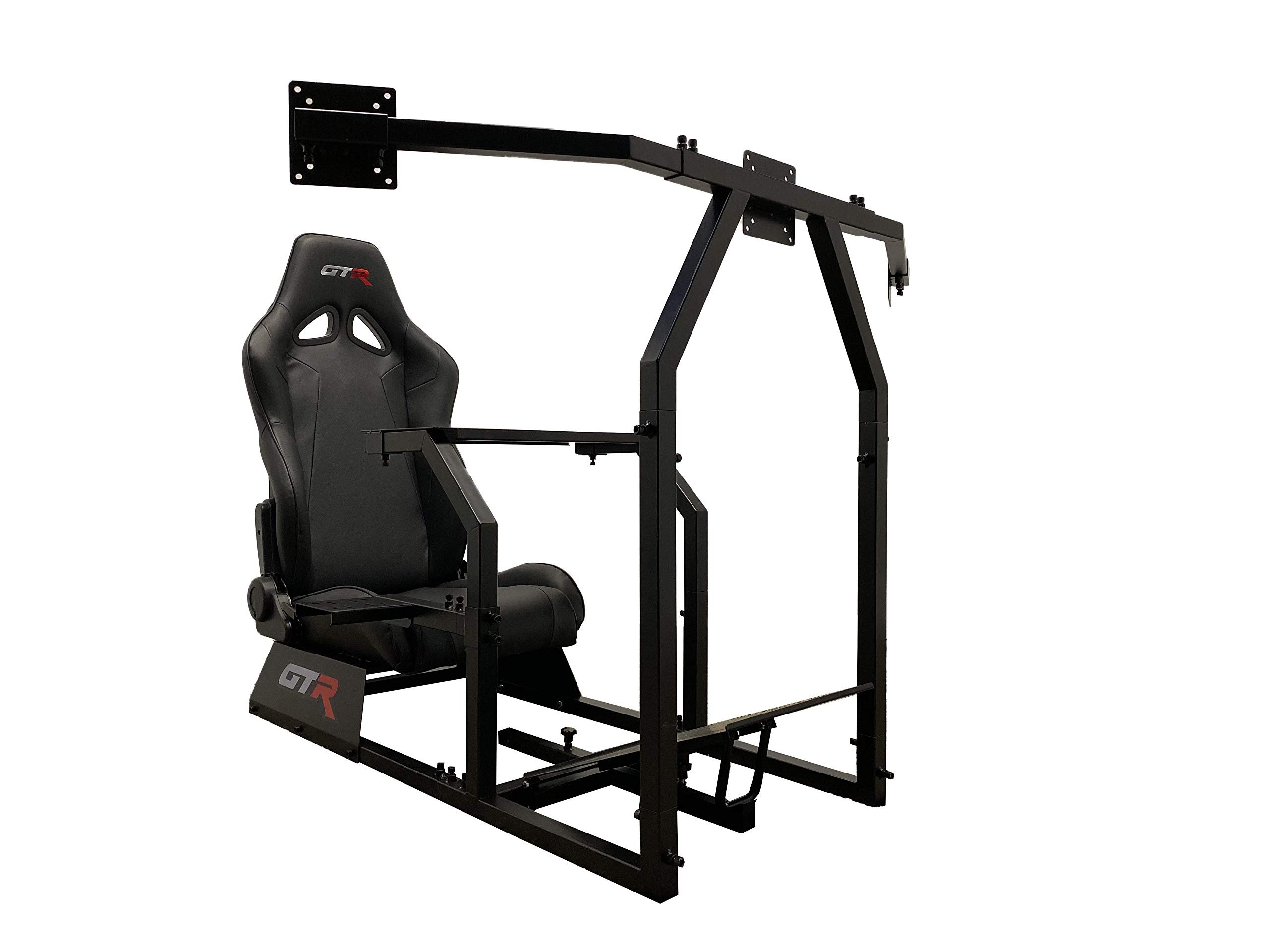 GTR Simulator GTA-F Model Black Frame Triple | Single Monitor Stand with Black Adjustable Leatherett