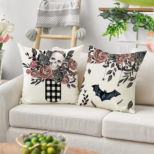 Miniatura 7 de Juego de 4 fundas de almohada decorativas de Halloween de 18 x 18 pulgadas, decoración de Halloween para interiores y exteriores, suministros de