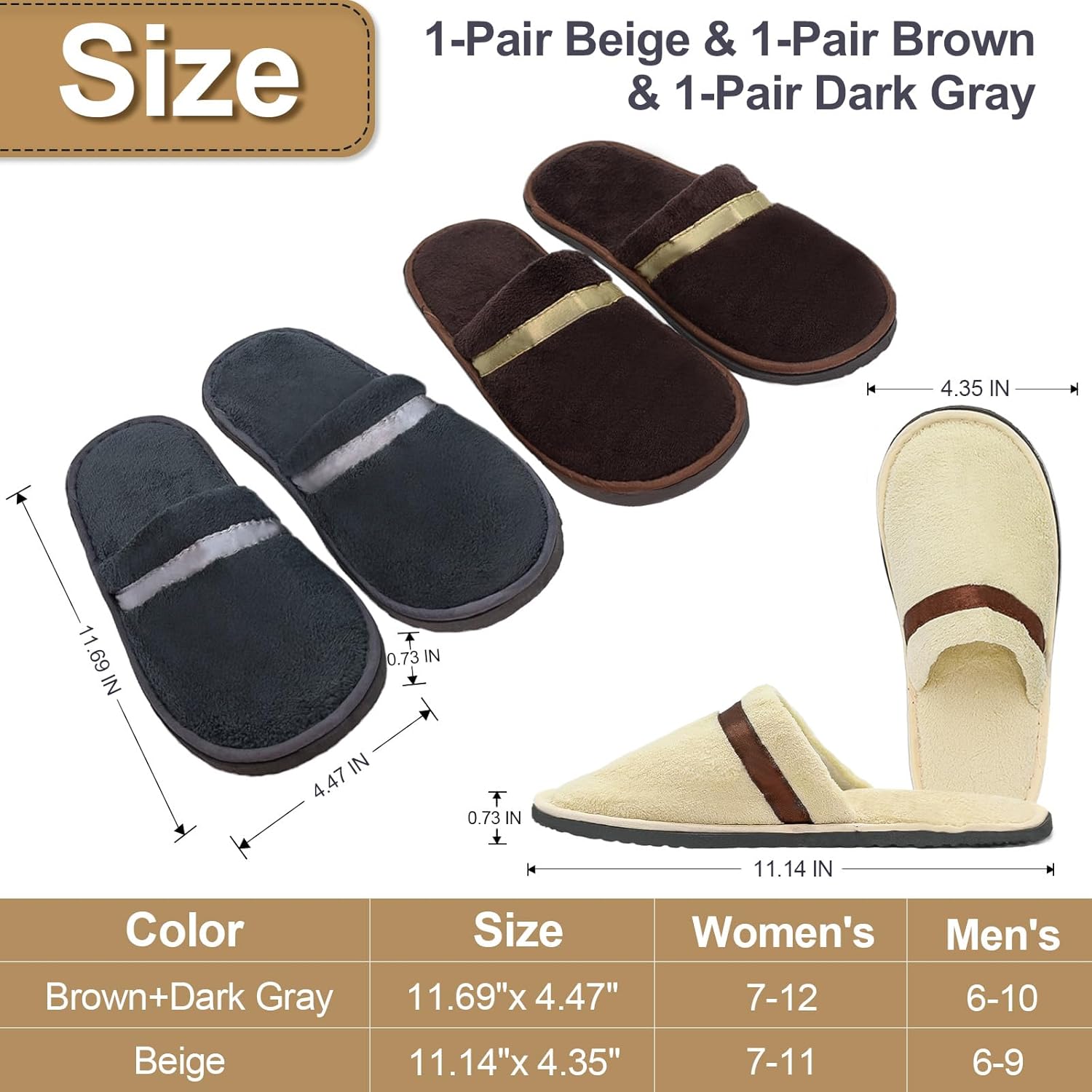 Disposable Slippers (3 Pairs), Non Slip Guest House Hotel Slippers for Shoeless Home Luxury Spa Indoor Slippers for Women Men Pantuflas Desechables Para Invitados Washable Beige Brown Dark Gray - Image 2
