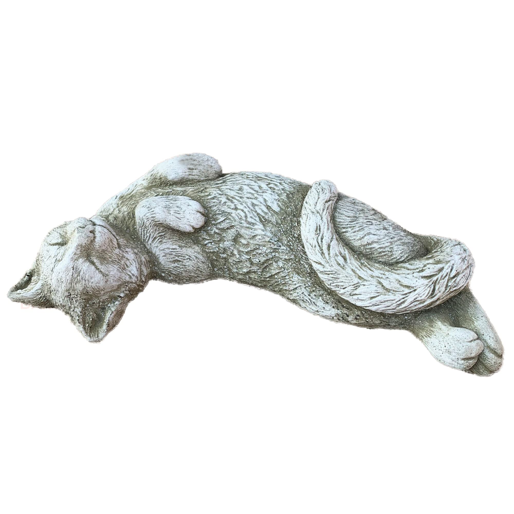 Darthome Ltd Grey Stone Outdoor Garden Lawn Statue Ornament Sculpture Laying Kitten Cat Pet Large