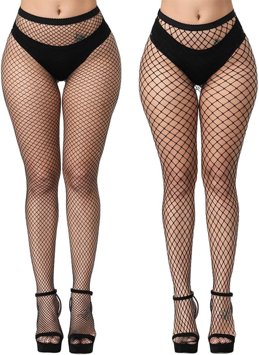 Womens High Waist Patterned Fishnet Tights Suspenders Pantyhose Thigh High Stockings Black