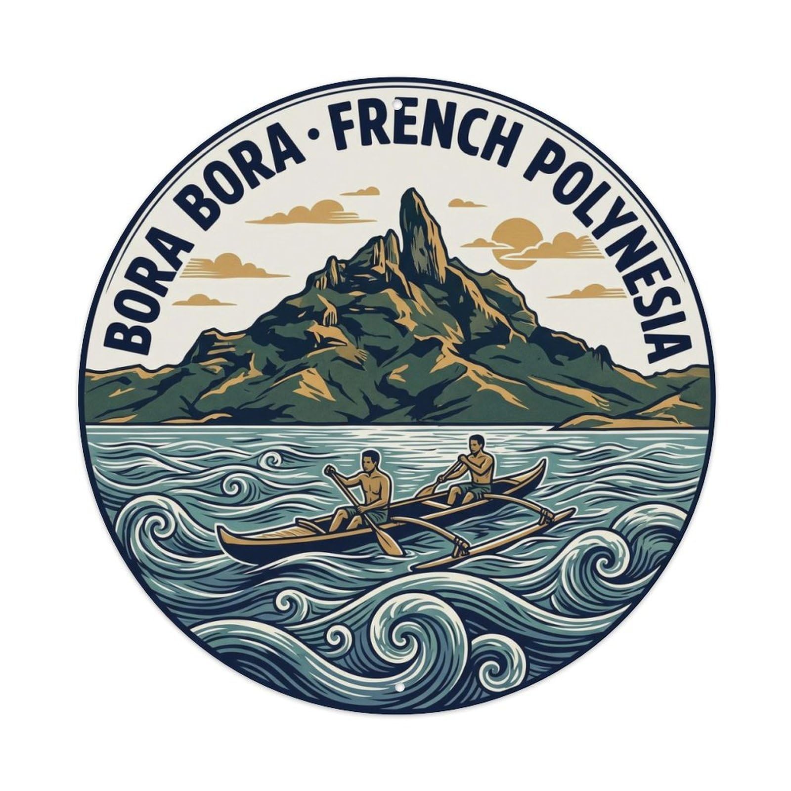 Olyhtr 8X8inch Classic Style Kayak Borabora Otemanu Lagoon Woodblock Island Metal Tin Sign