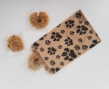 N'ice Packaging 100 Bags Flat Plain Paper or Patterned Bags for candy, cookies, merchandise, pens, Party favors, Gift bags (5 x 7, Paw Print)
