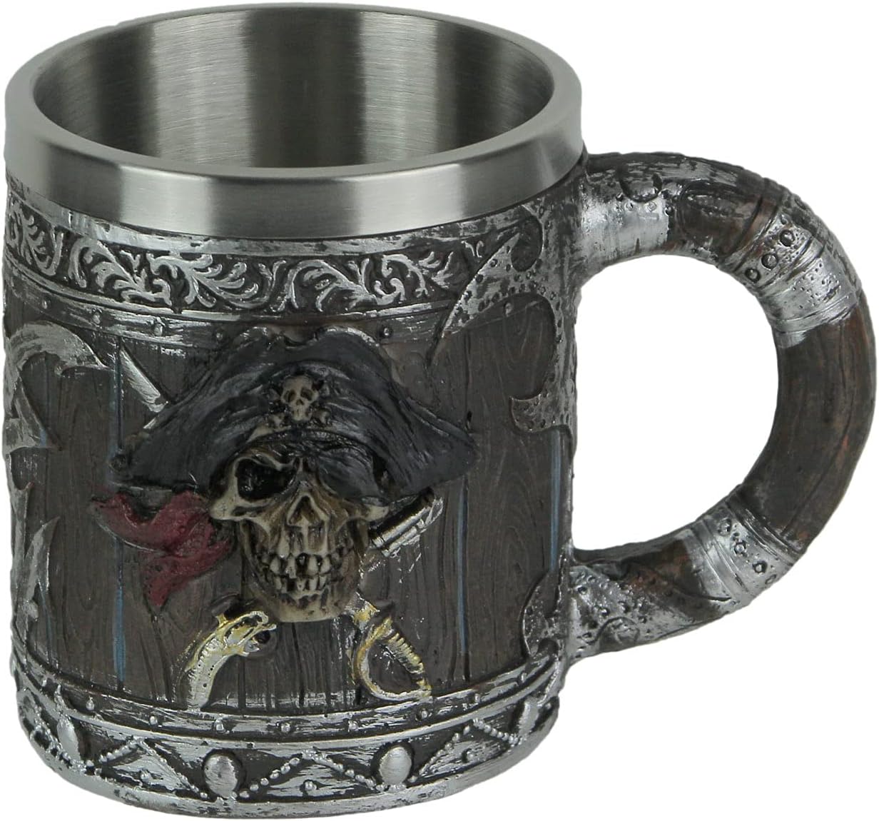 Wood Look Pirate Skull Drinking Tankard Gothic Coffee Cup Mug