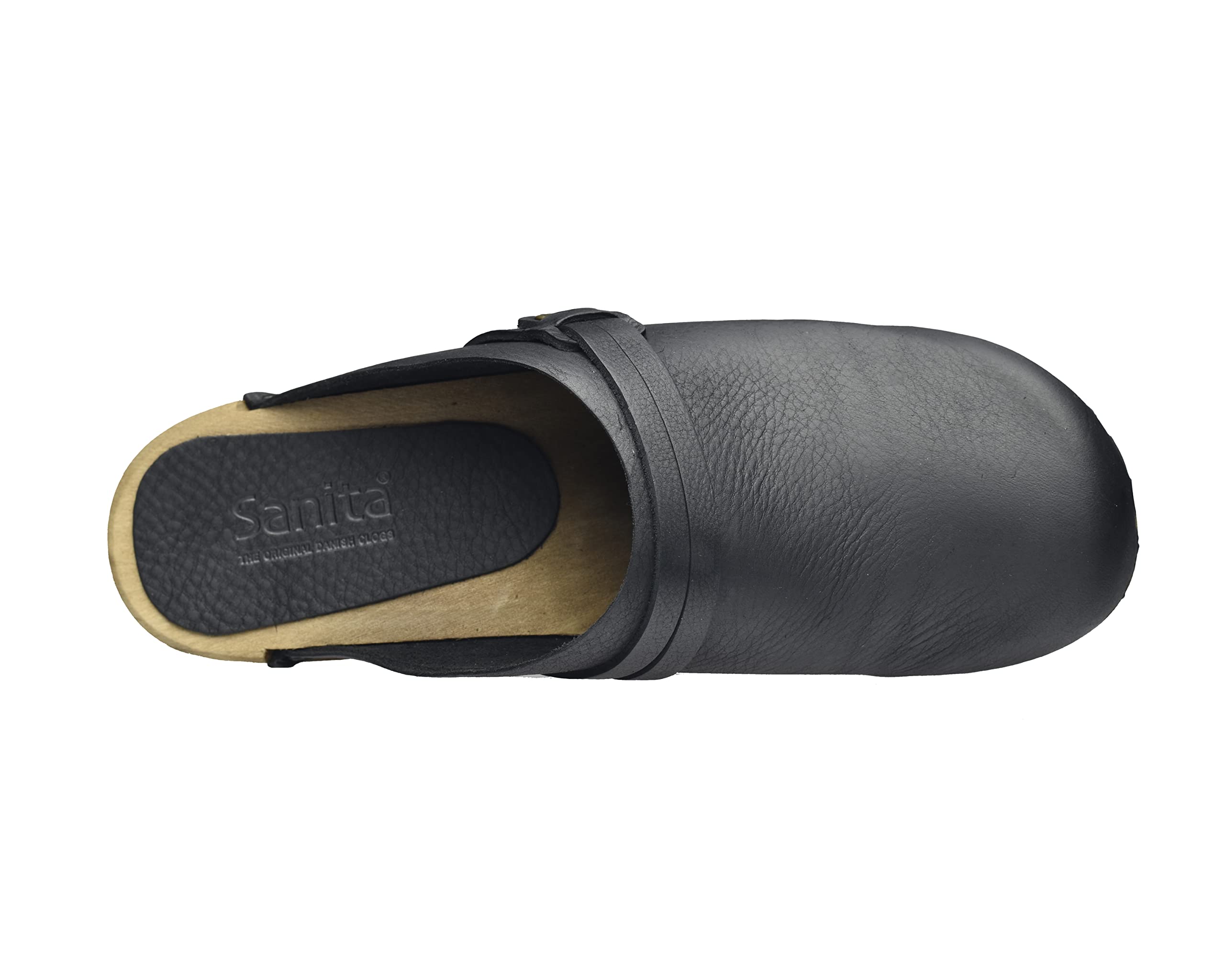Sanita Ursana offener Clogs | Original handgemacht | Leder-Holzclogs für Damen | Schwarz | EU 42