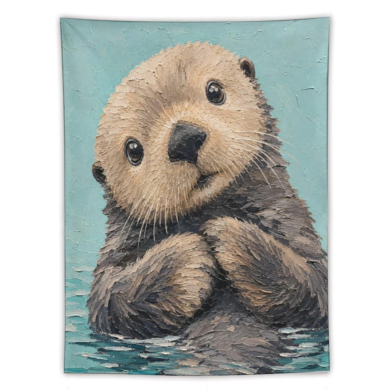 H3B8U2Y5 Cute Otter Portrait Wall Tapestry, Watercolor, Reading Corner