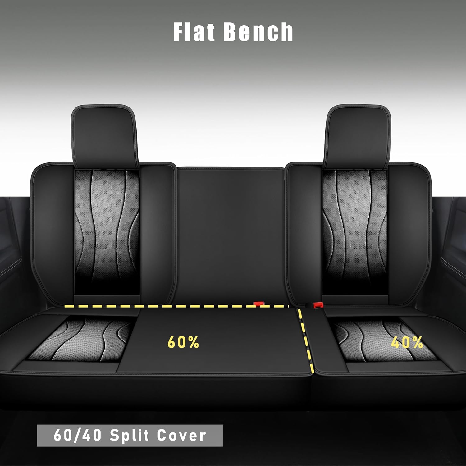 LINGVIDO Waterproof Faux Leather Seat Covers Compatible with 2009-2024 Dodge Ram 1500 2500 3500 Seat Cushion Protector Truck Pickup Crew Quad Cab with Split Bench 40/60(Full Set Flat Back, Black)