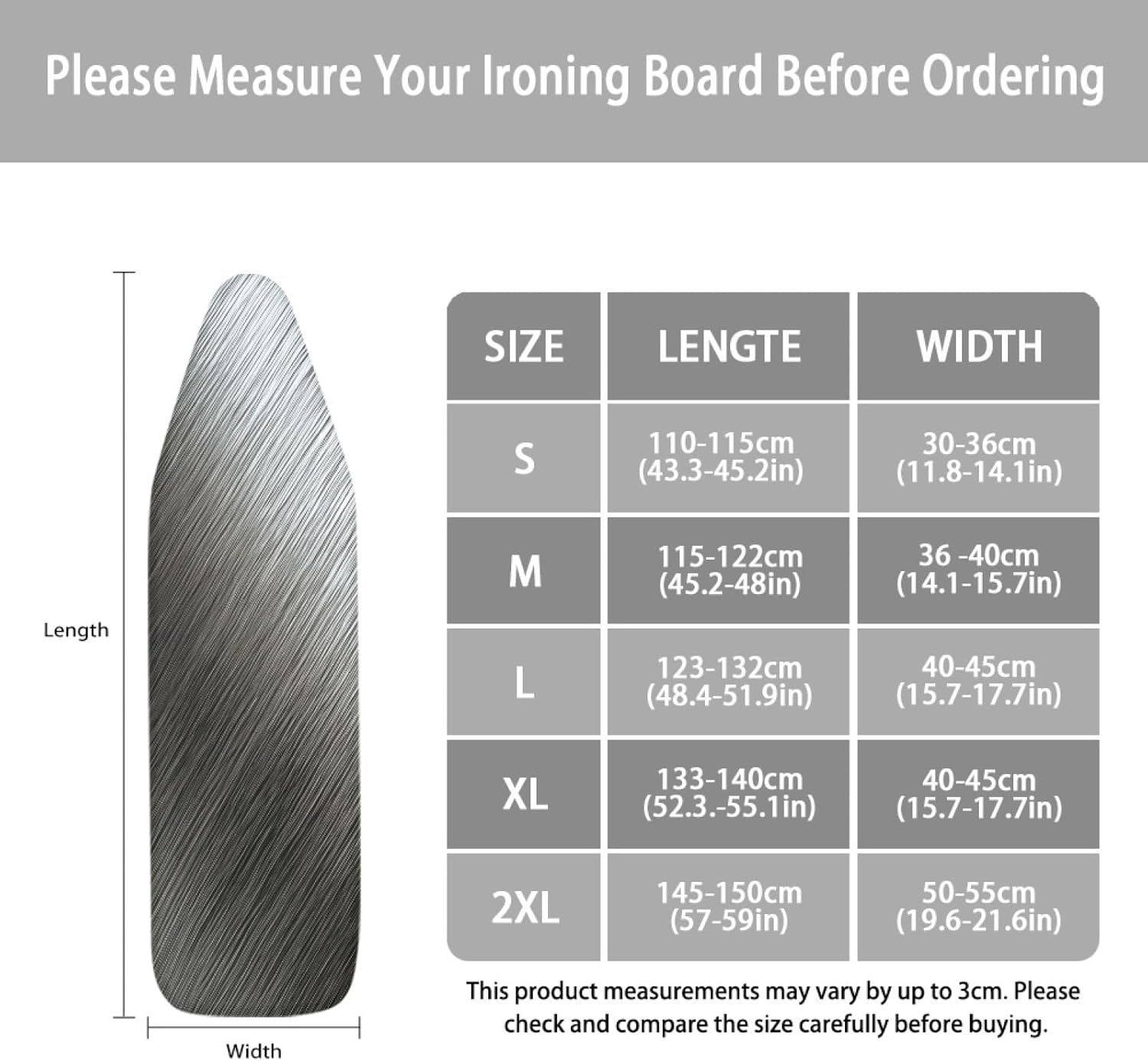 Iron Board Cover with Padding Standard Size Silver Gray Texture Padded Ironing Board Covers 15x54 Heat Reflective Extra Thick Wide Non Stick Scorch and Stain Resistant Heatproof