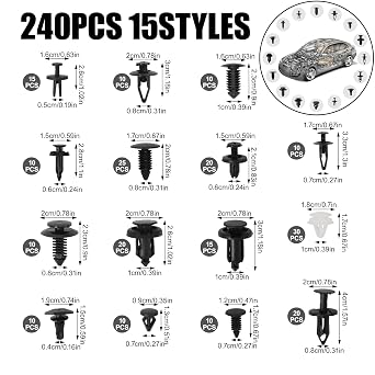 240PCS Car Trim Clips Set 15 Types Car Plastic Rivets with Removal Tools