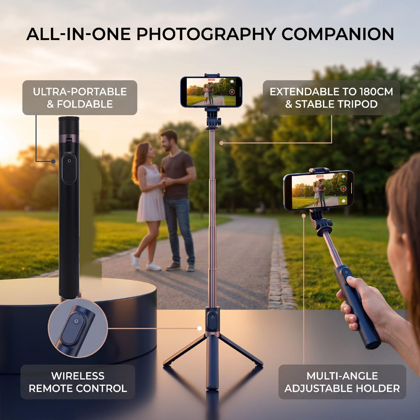 Trípode/Palo Selfie para Teléfono, Control Remoto Inalámbrico