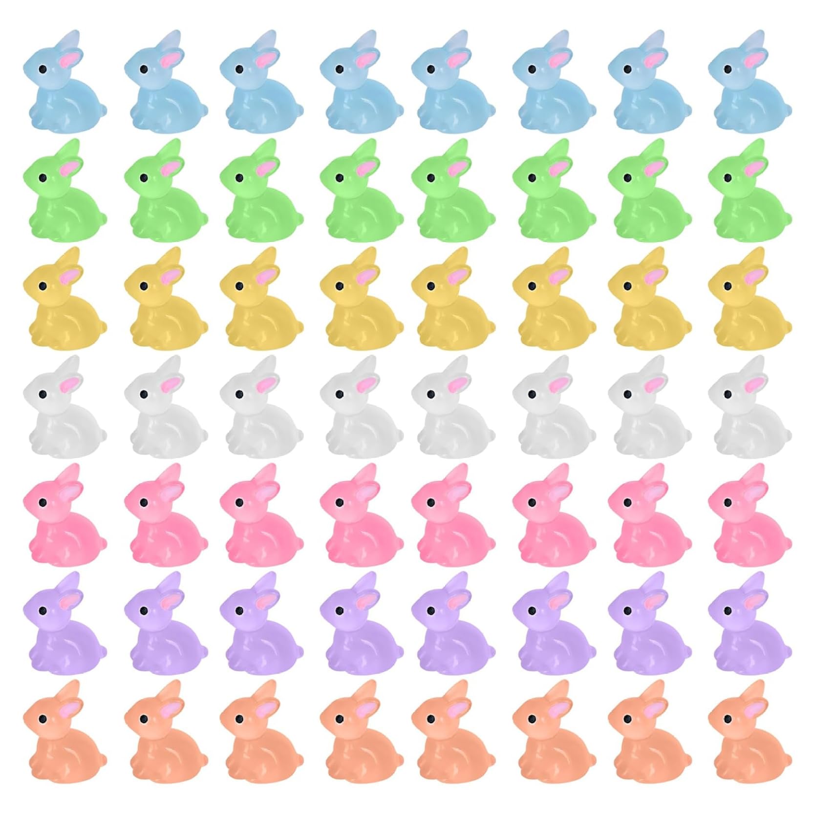 Grsrkep 56 PCS Mini Bunnies Glow in Dark Mini Resin Figurines Waterproof Figurines Lightweight Bunny Figurine Wear-resistant Tiny Bunnies for Craft, Garden Decor, Home Decorations