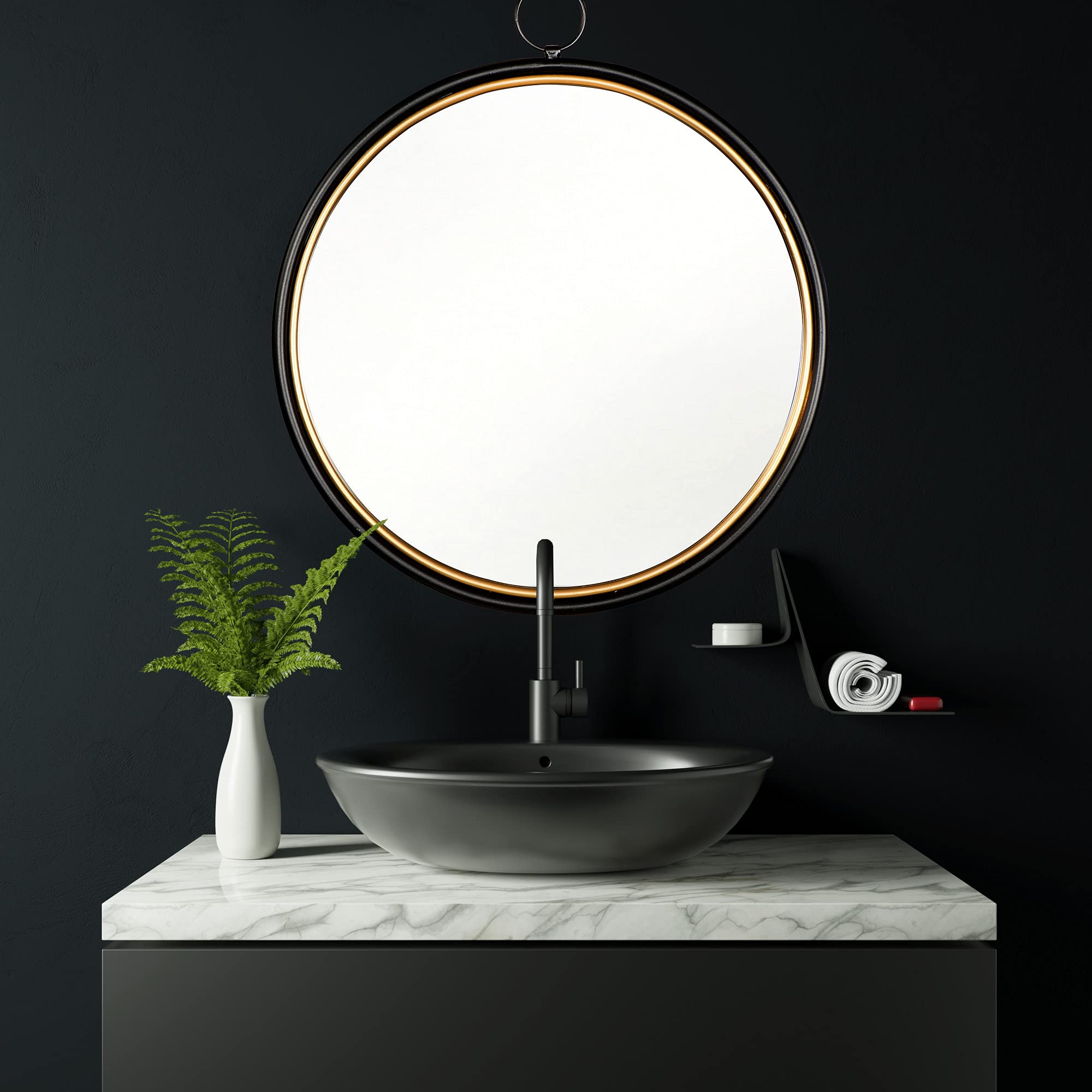 Black Round Metal Wall Mirror 120cm x 120cm - Theo