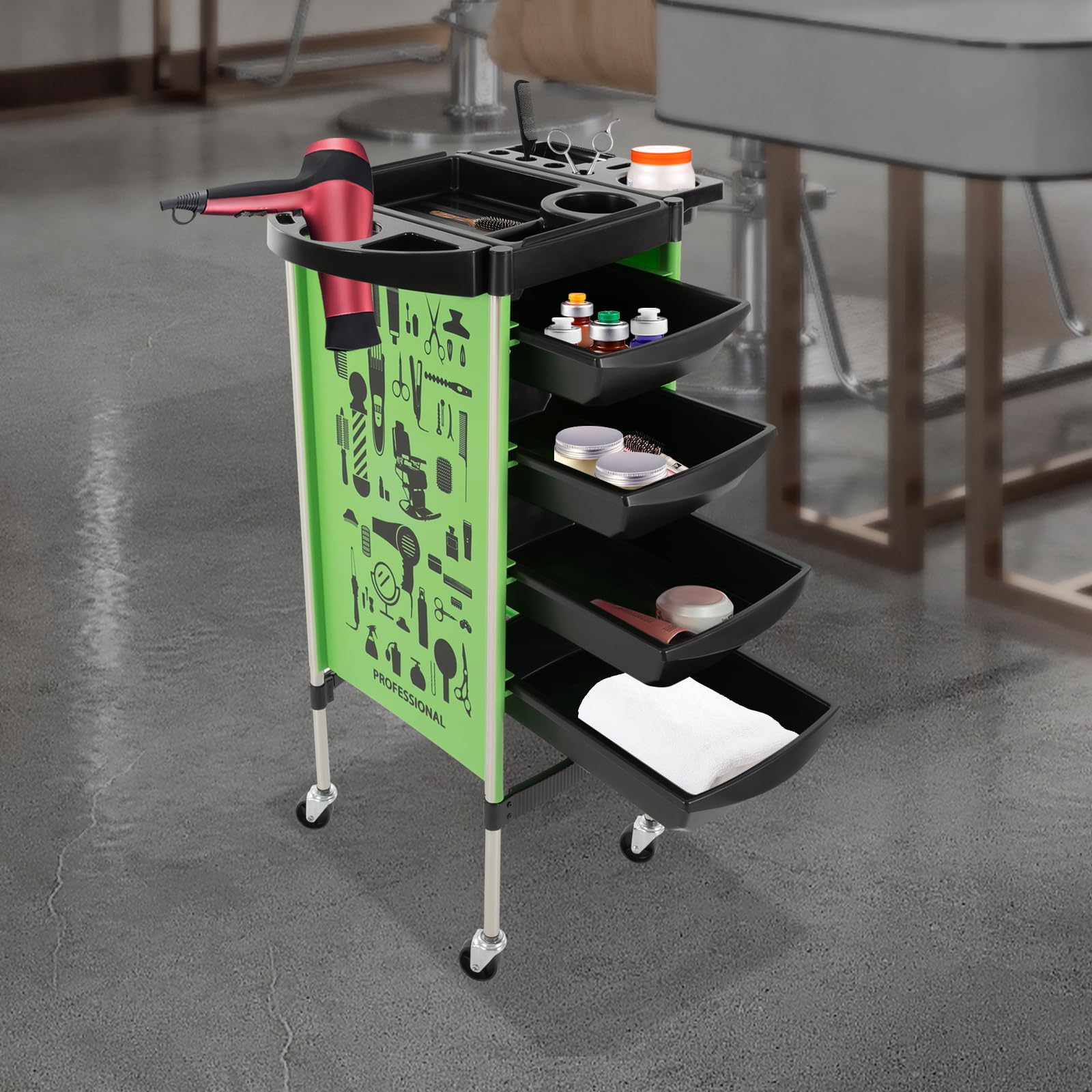 Chariot de coiffeur à 5 niveaux avec tiroirs