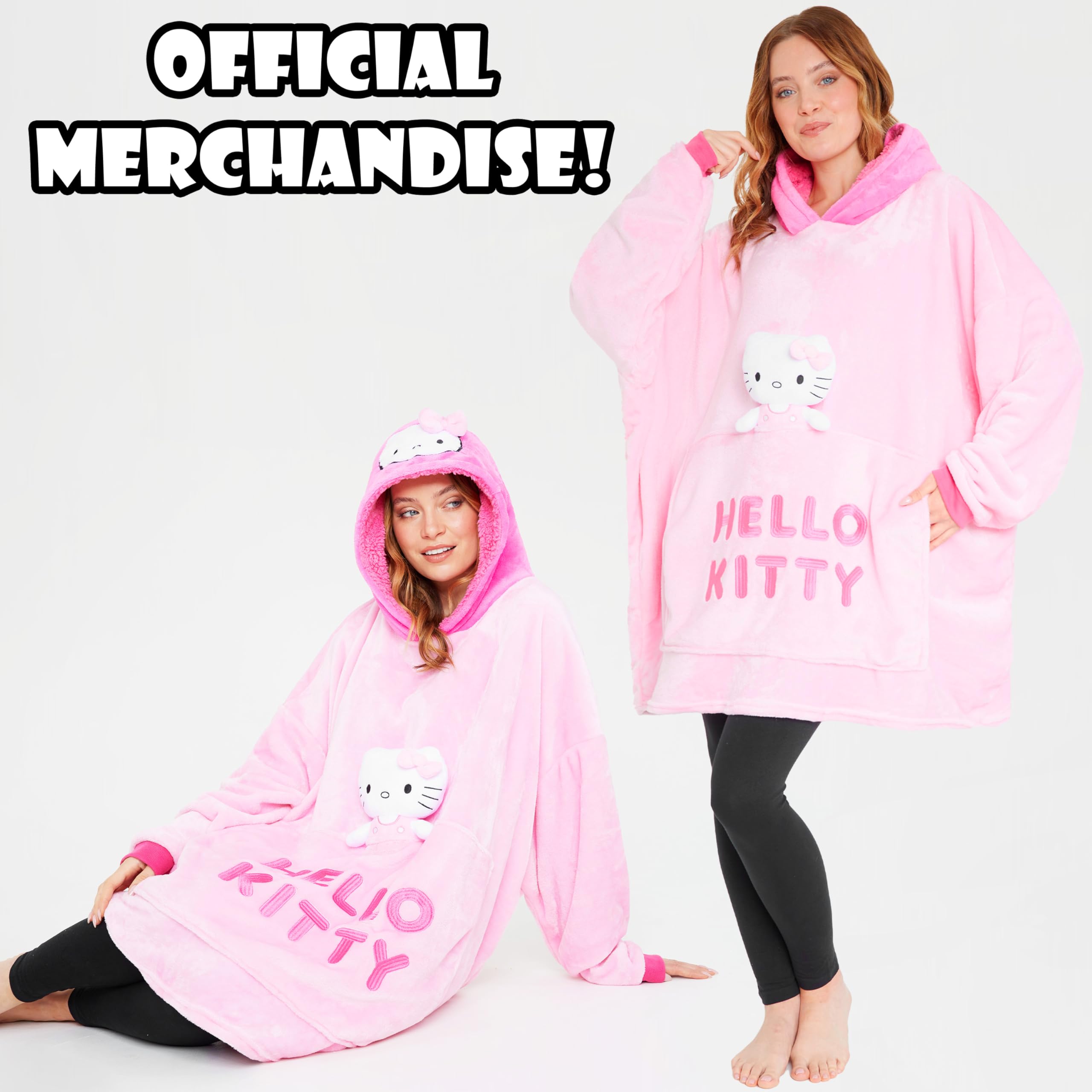 Hello Kitty Sanrio Couverture à Capuche Femme et Ado, Couverture Polaire Oversize avec Peluche Intégrée, Anime Cadeau Femme
