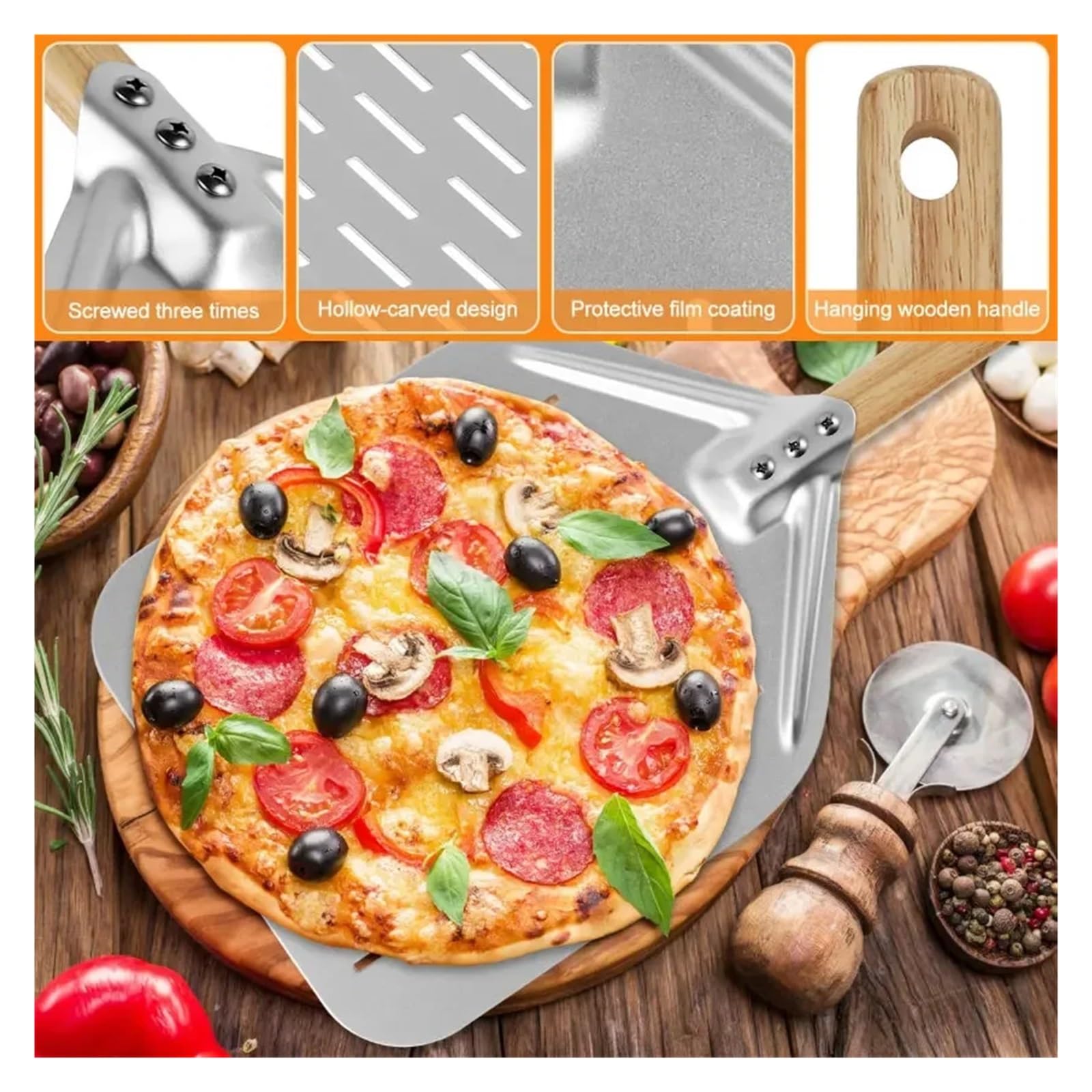 Pala per pizza leggera da 12 pollici in lega di alluminio con manico