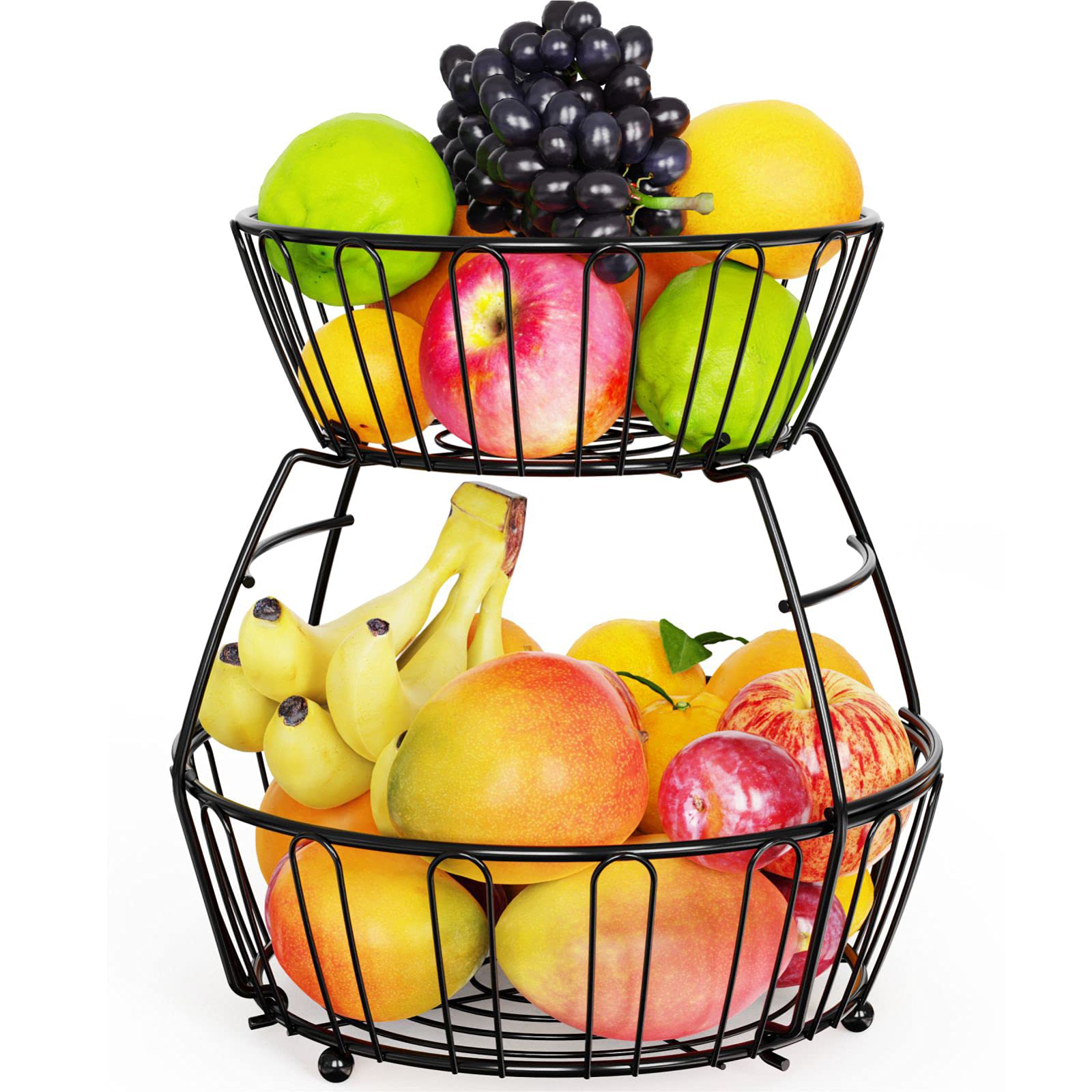 2 Tier Fruit Basket, Cambond Wire Fruit Basket  for Storing & Organizing Vegetables, Eggs in Countertop Storage, Black