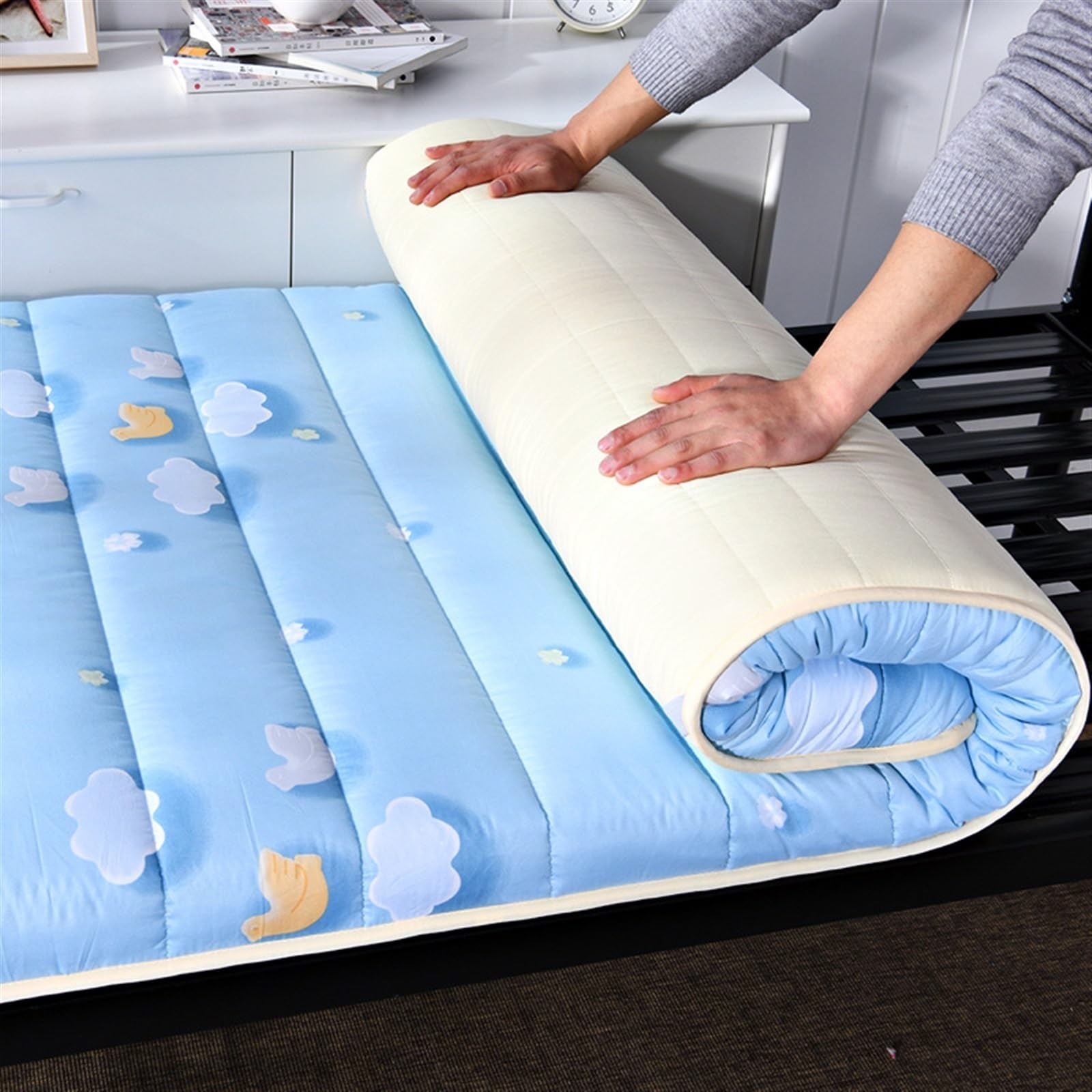 Colchón de Piso Grueso Colchón portátil Plegable Suave Futones japoneses Individuales Dobles, Colchoneta Enrollable de Tatami japonés Colchón Plegable (Color : A, Size : 100x200cm(39x79inch))