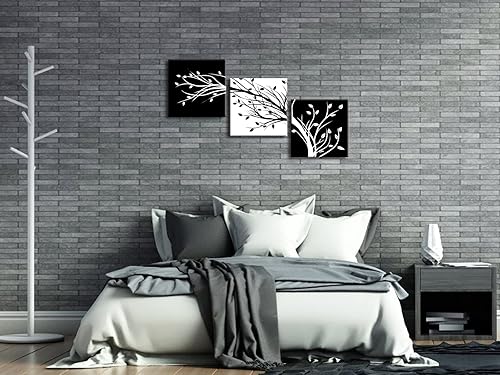 Miniatura 2 de Pyradecor 3 paneles abstractos de hojas en blanco y negro, impresiones en lienzo de árboles florales, cuadros sobre lienzo, arte de pared para