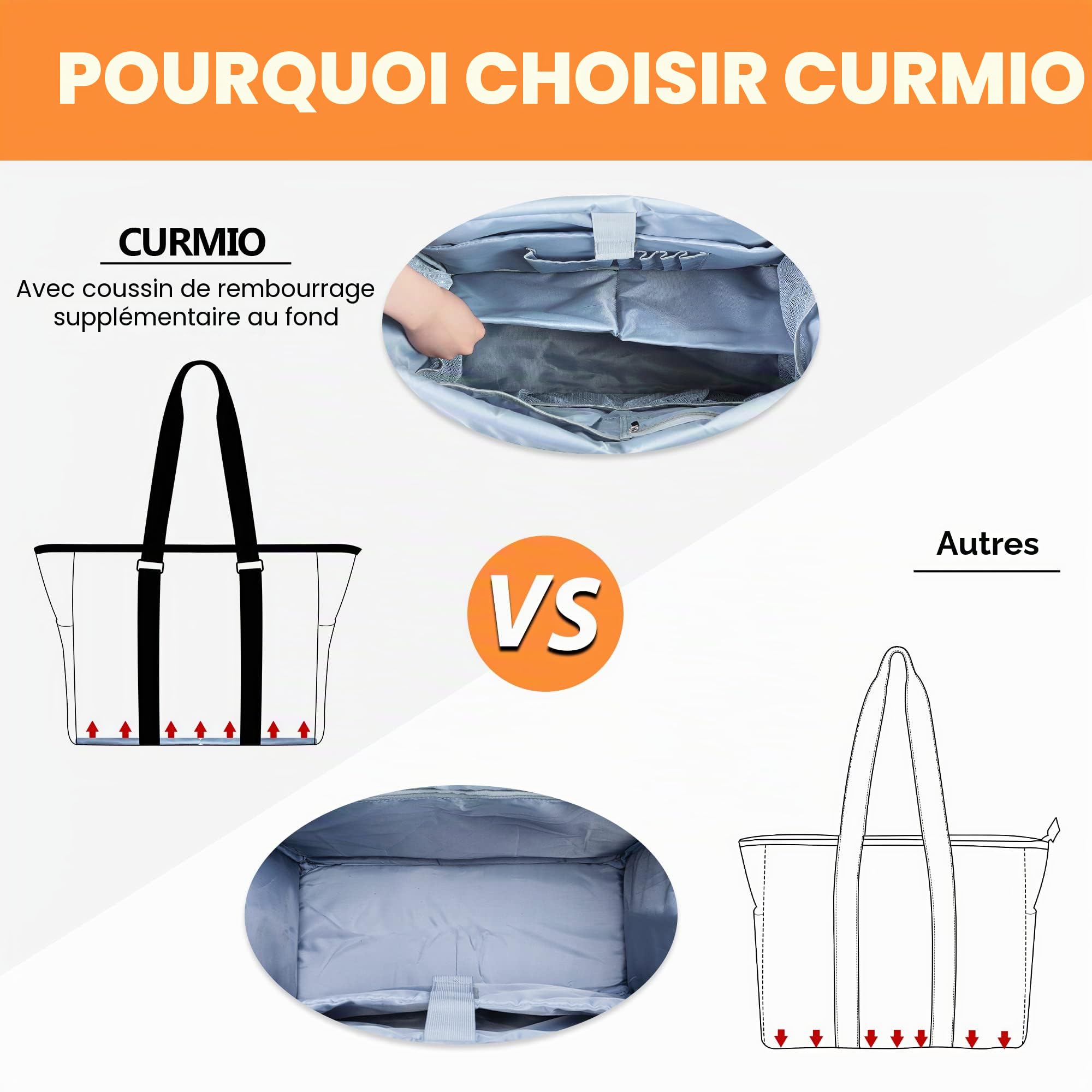 CURMIO Sac Fourre-Tout d’Enseignant, Grand Sac de Travail pour Femme, Noir