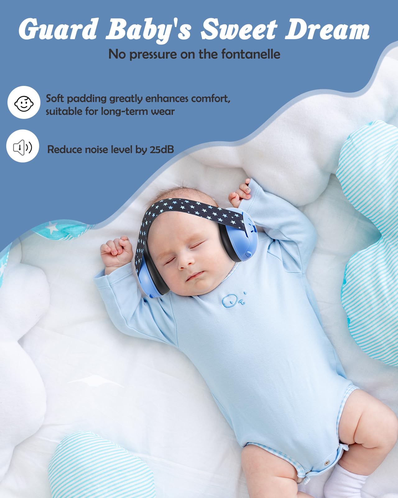 Lictin 2 in 1 Cuffie Neonato Antirumore -25dB,Protettori acustici per neonati, archetto regolabile, antiscivolo e antistress, protezione acustica ideale per neonati fino a 48 mesi