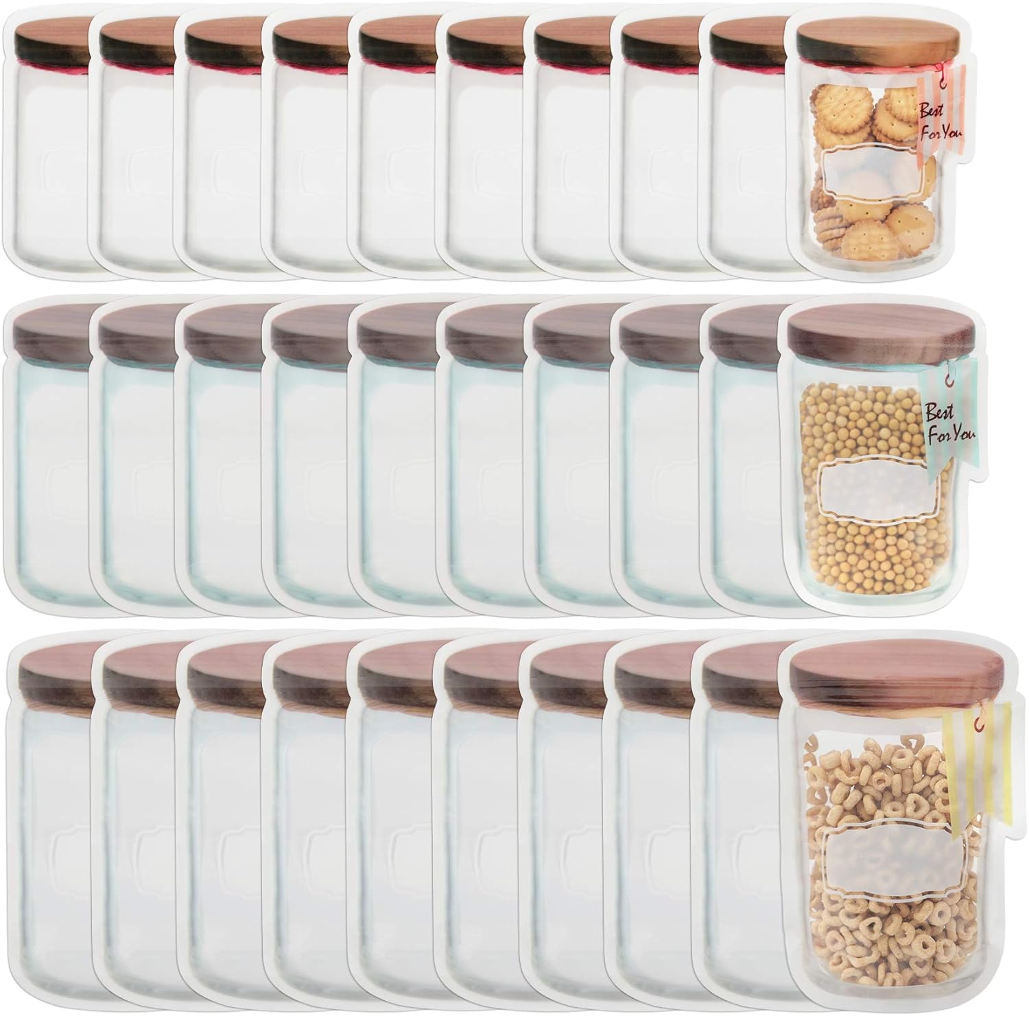 30 Pack Mason Jar Food Storage Zipper Bags, Reusable