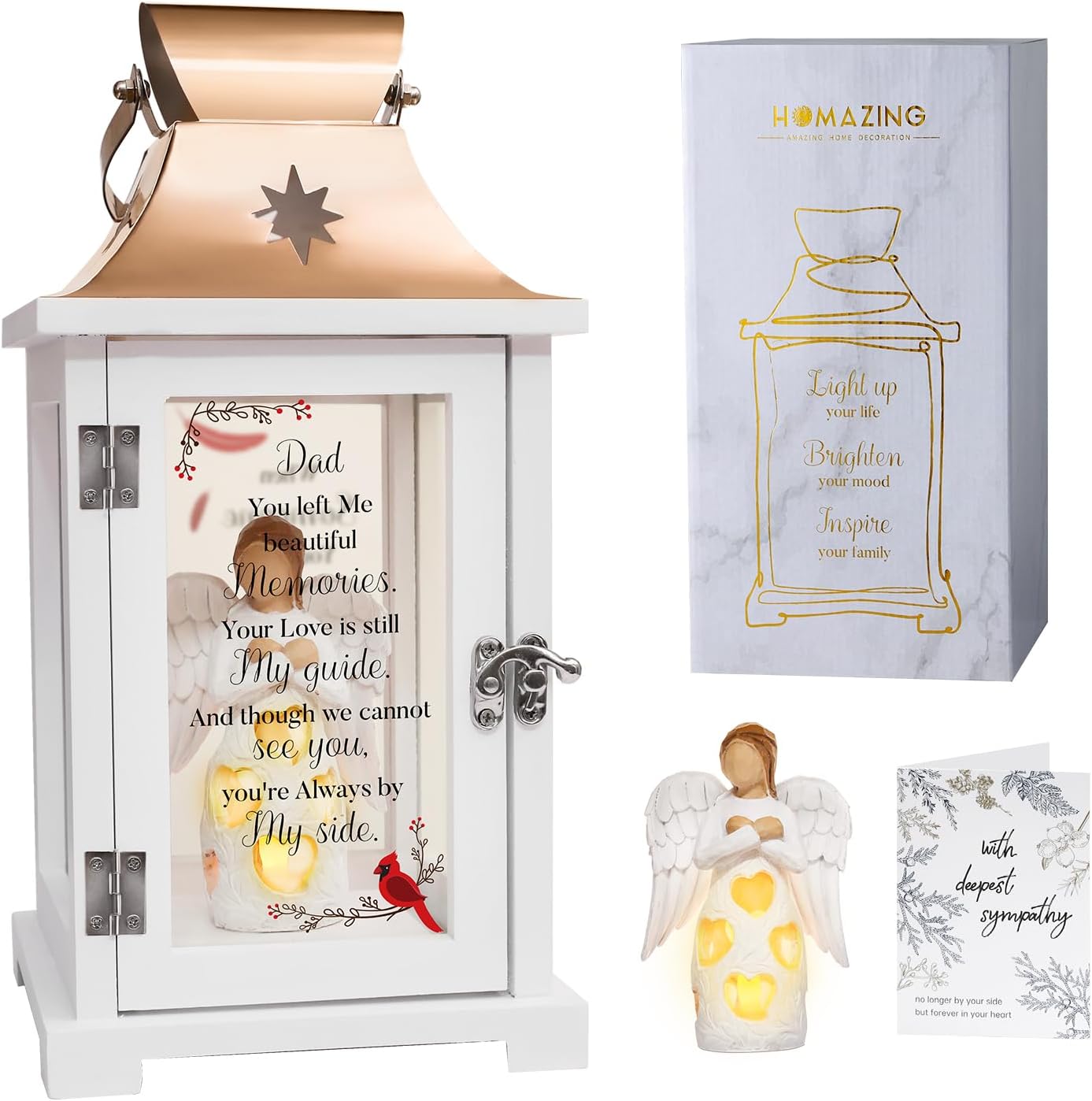 Homazing Dad Memorial Lantern with Angel Figurine - Thoughtfu Memorial Gifts for Loss of Father, Remembrance Gift for Loss of Dad and Funeral Gifts