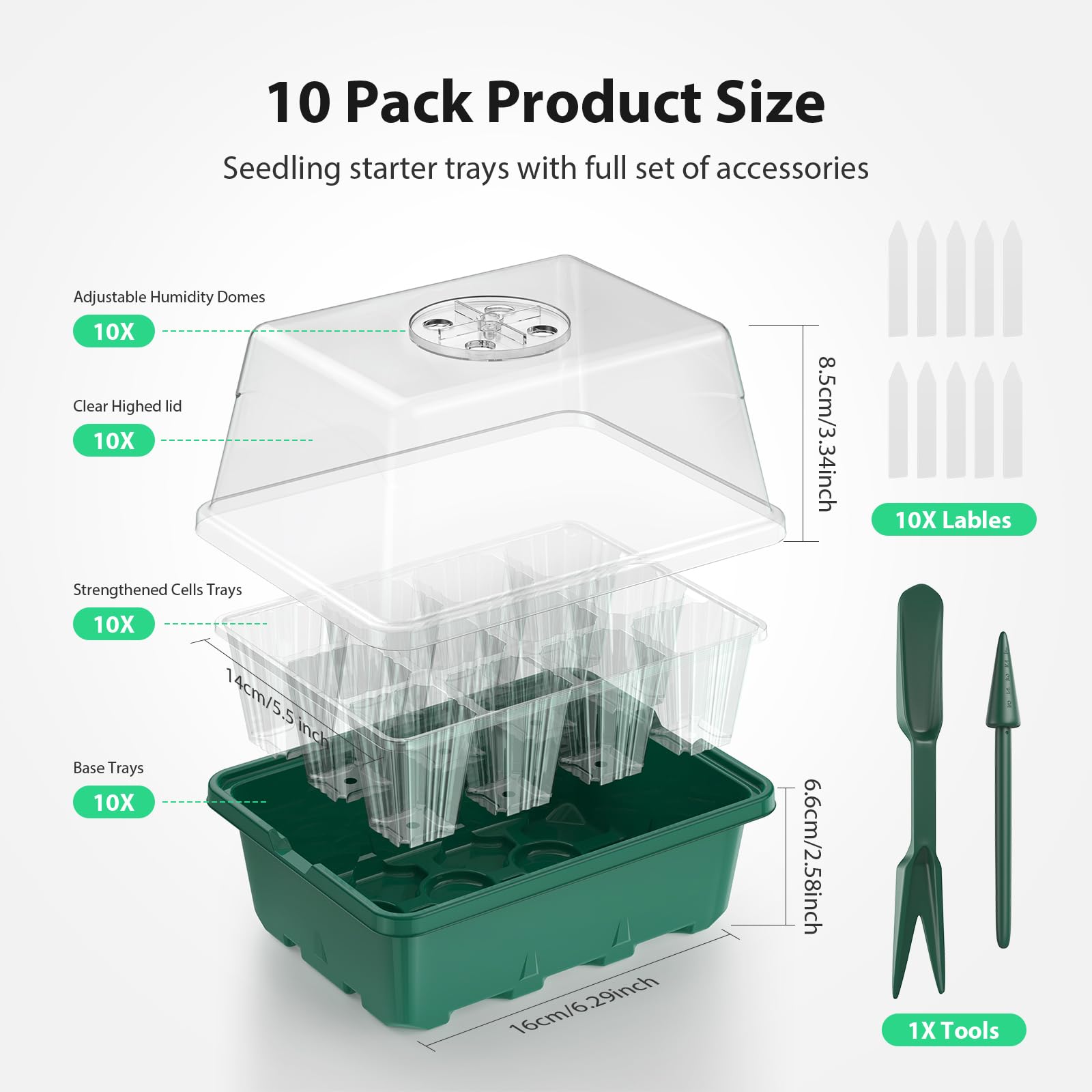 Plateau de démarrage de semences, 10 pièces, plateaux de démarrage de semis avec couvercles surélevés pour semis, plateaux de germination de plantes de jardinage d'intérieur (12 cellules par