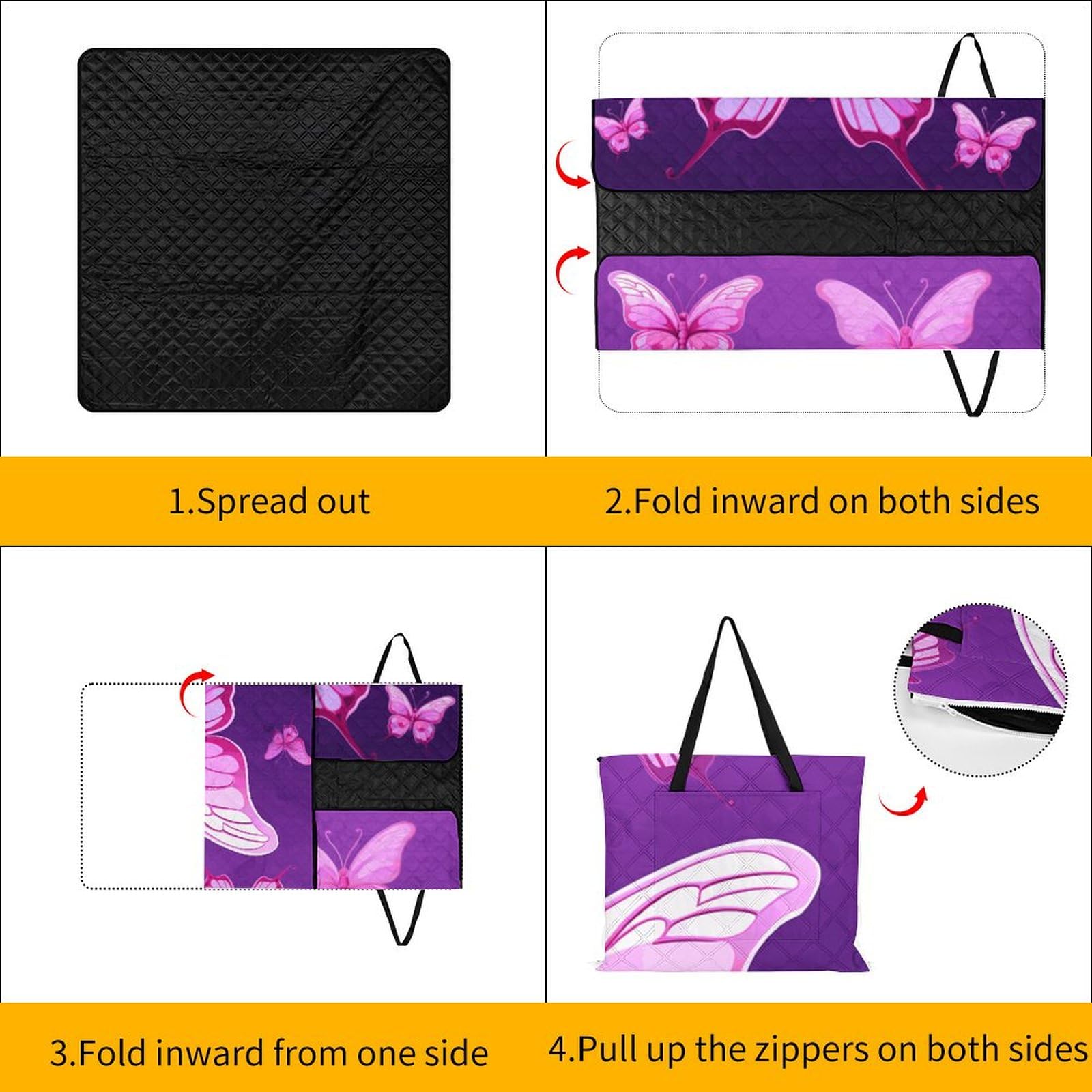 Manta de picnic y playa, manta de picnic portátil, grande, con estampado de mariposas, plegable, duradera, para playa, camping, césped, parque, accesorios